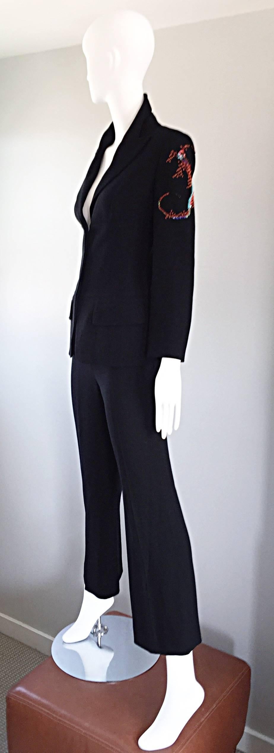 Spectaculaire costume vintage Christian Lacroix Le Smoking Pantalon en lézard noir perlé Pour femmes en vente