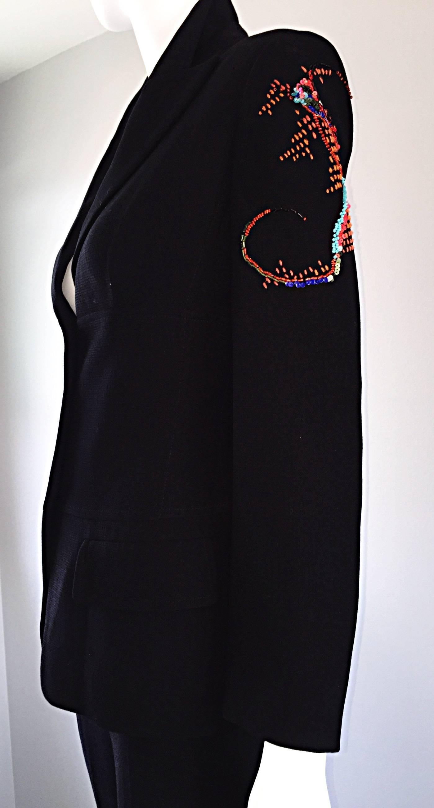 Spectacular Vintage Christian Lacroix Black Beaded Lizard Le Smoking Pant Suit In Excellent Condition For Sale In San Diego, CA