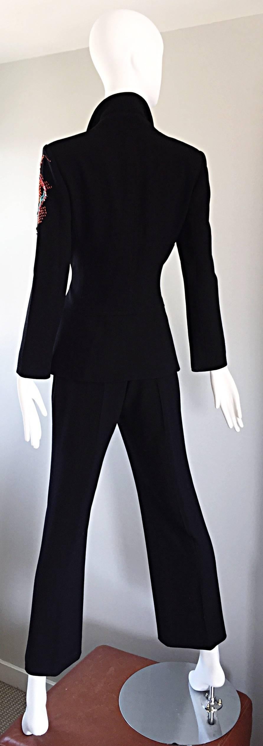 Women's Spectacular Vintage Christian Lacroix Black Beaded Lizard Le Smoking Pant Suit For Sale