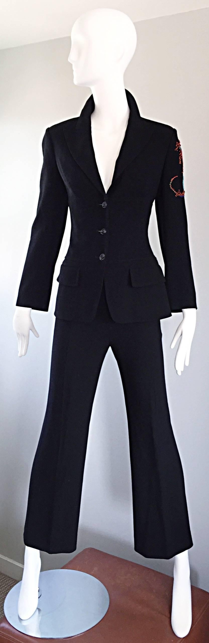 Spectaculaire costume vintage Christian Lacroix Le Smoking Pantalon en lézard noir perlé en vente 4
