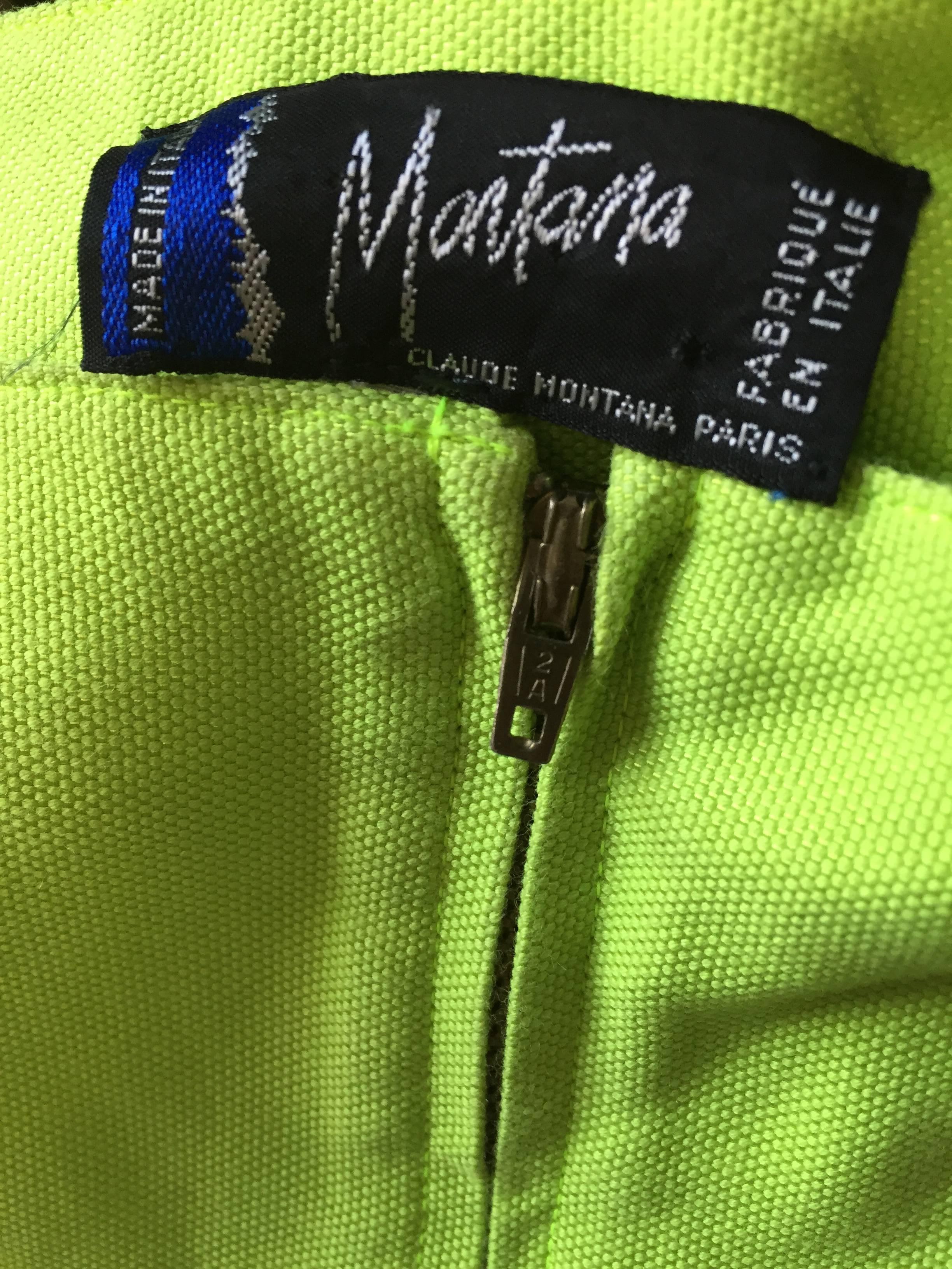 Claude Montana Rare Combishort vintage vert électrique en lin et cotton  en vente 5