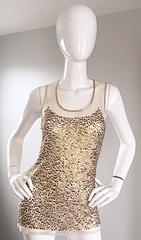 Gianfranco Ferre Vintage 90s Gold / Bronze Sequin Semi Sheer Illusion Blouse Top