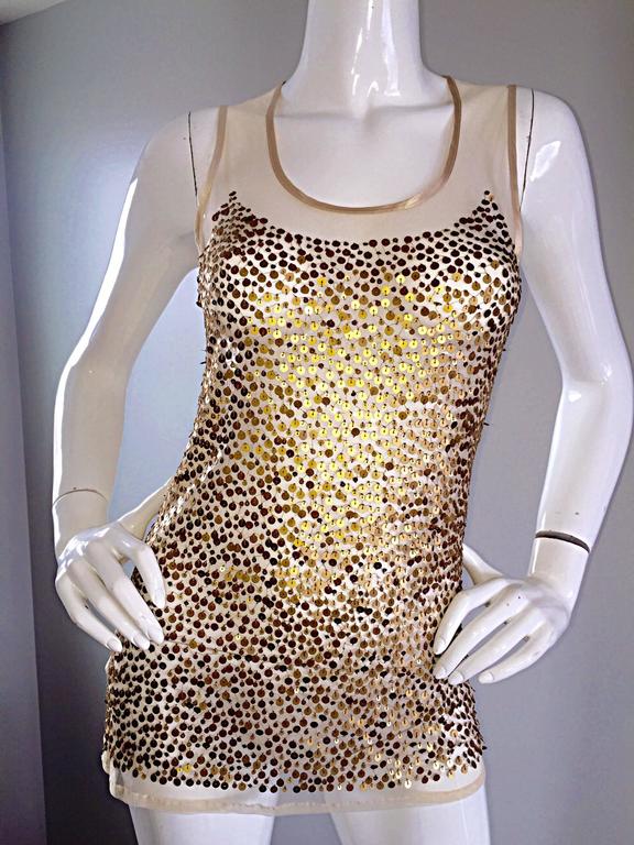 Vintage Brown Sheer Blouse/Coverup Gold Sequin Design