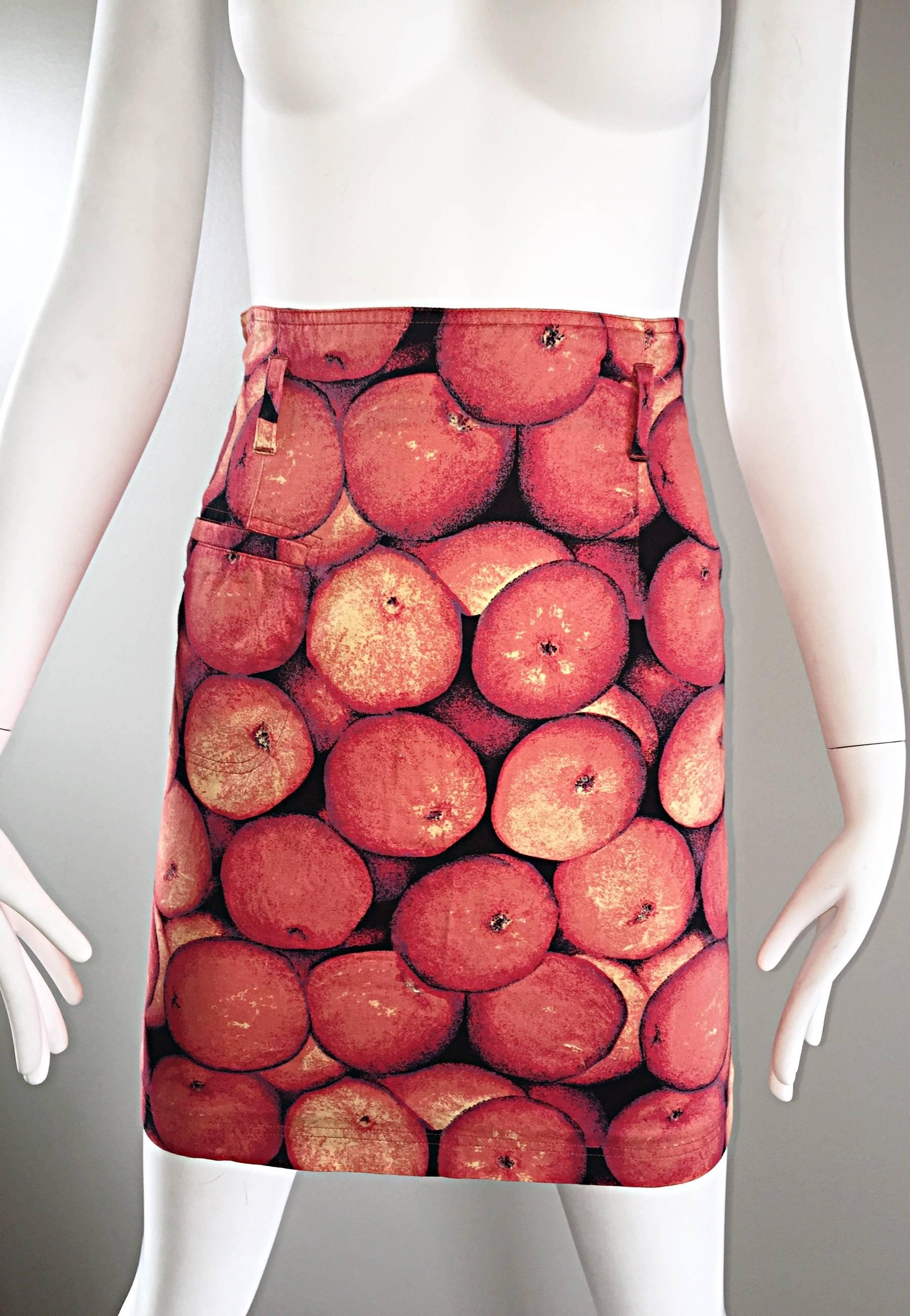 Mondi - Superbe jupe vintage orange à imprimé 3 - D, taille haute, années 1990 Pour femmes en vente