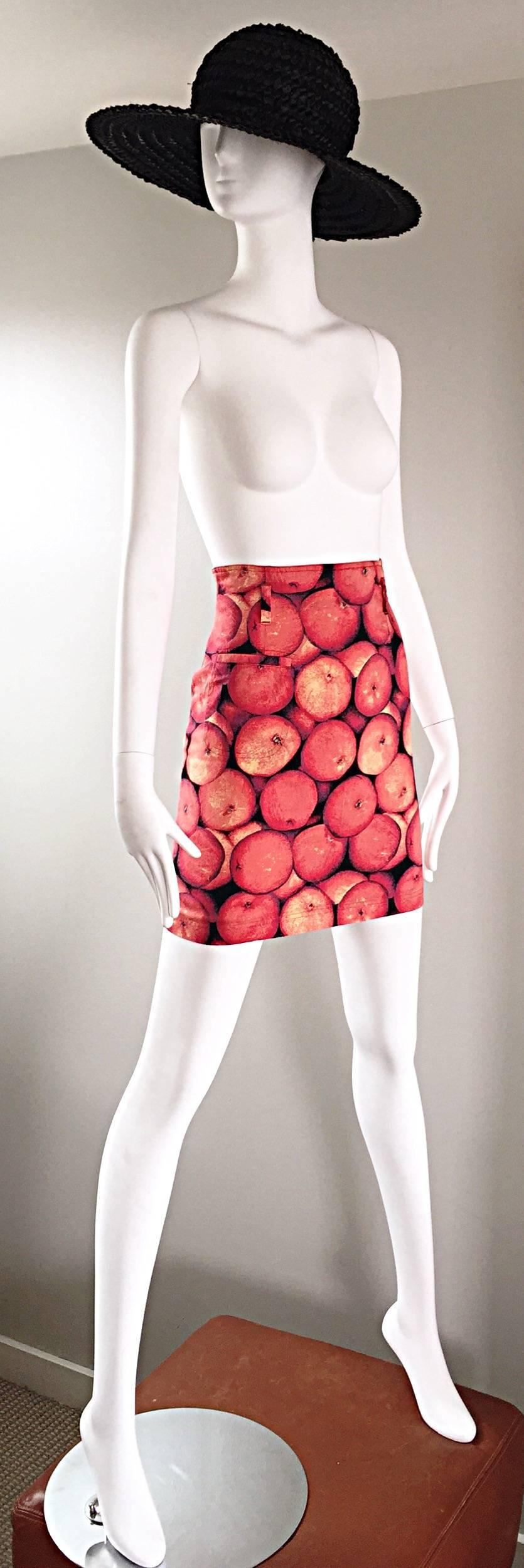 Amazing Vintage Mondi Novelty ' Oranges ' 3 - D Print High Waisted 1990s Skirt For Sale 1
