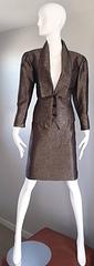 Ted Lapidus Haute Couture Vintage Taupe Bronze Metallic Fitted Skirt Suit Sz 36