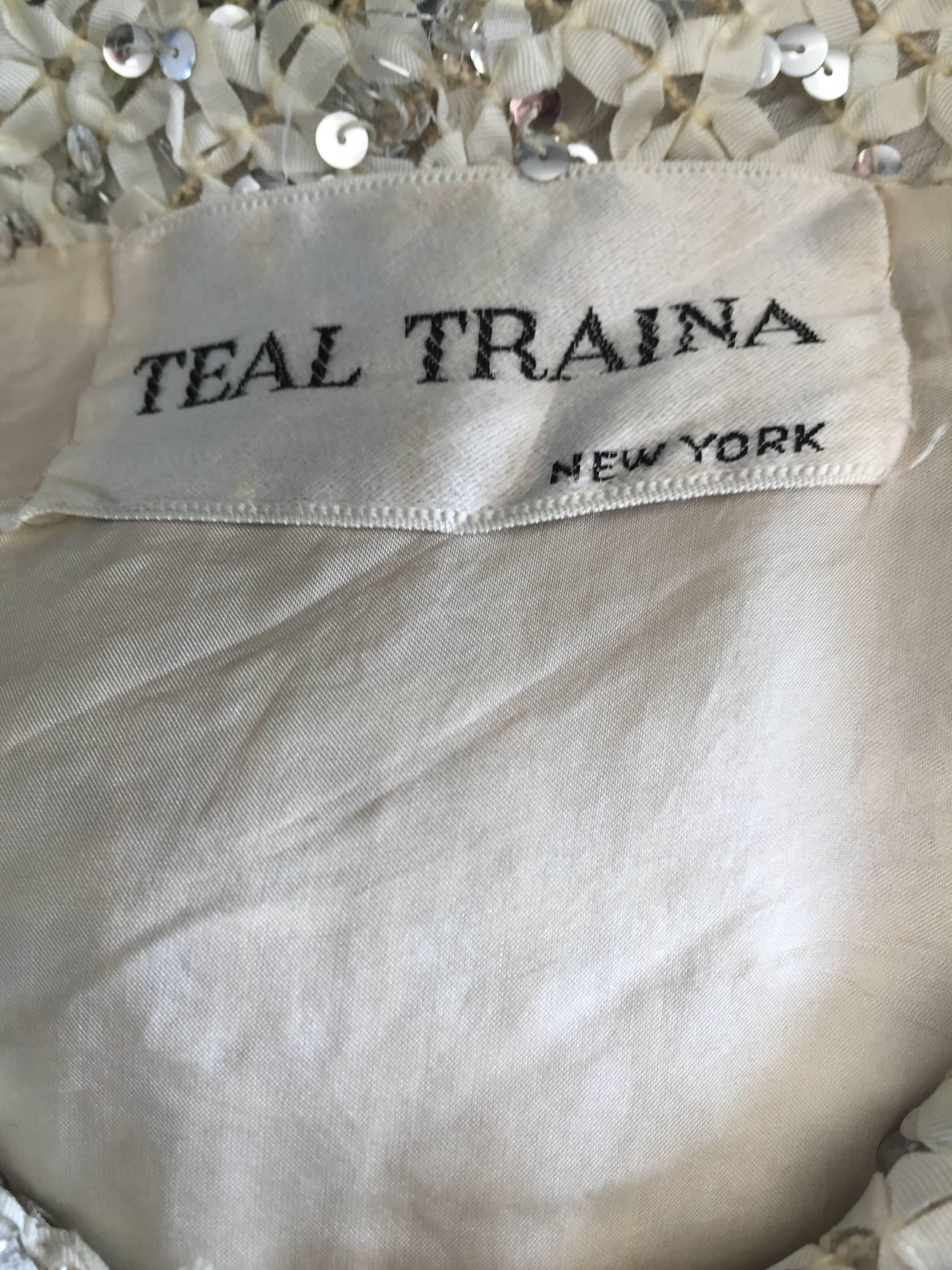 Geoffrey Beene For Teal Traina 1960s Silk Ivory + Silver Sequin Cropped Jacket For Sale 6