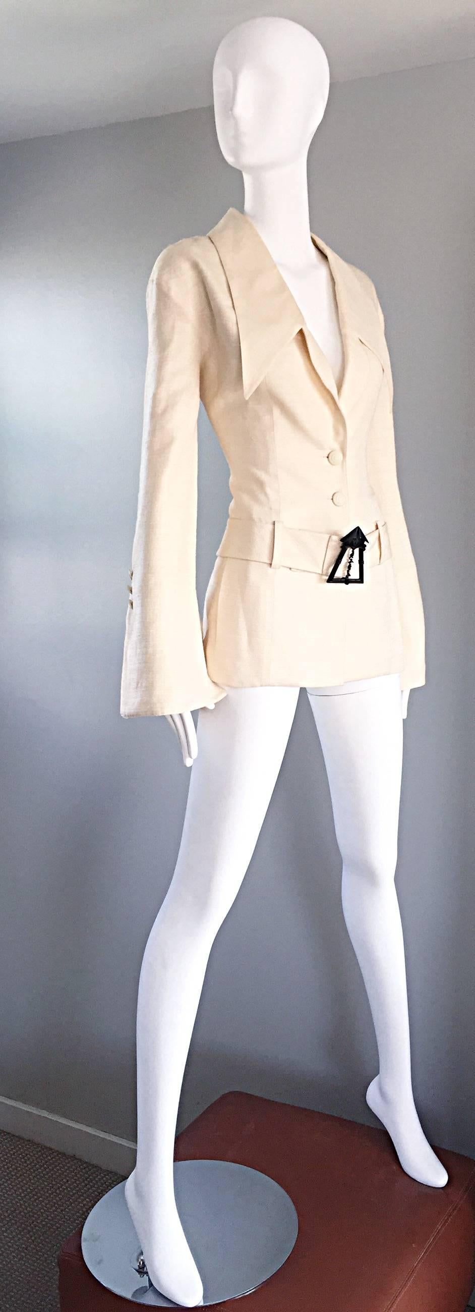 Women's Vintage Karl Lagerfeld Ivory Shantung Silk Avant Garde ' Clock Tower ' Jacket