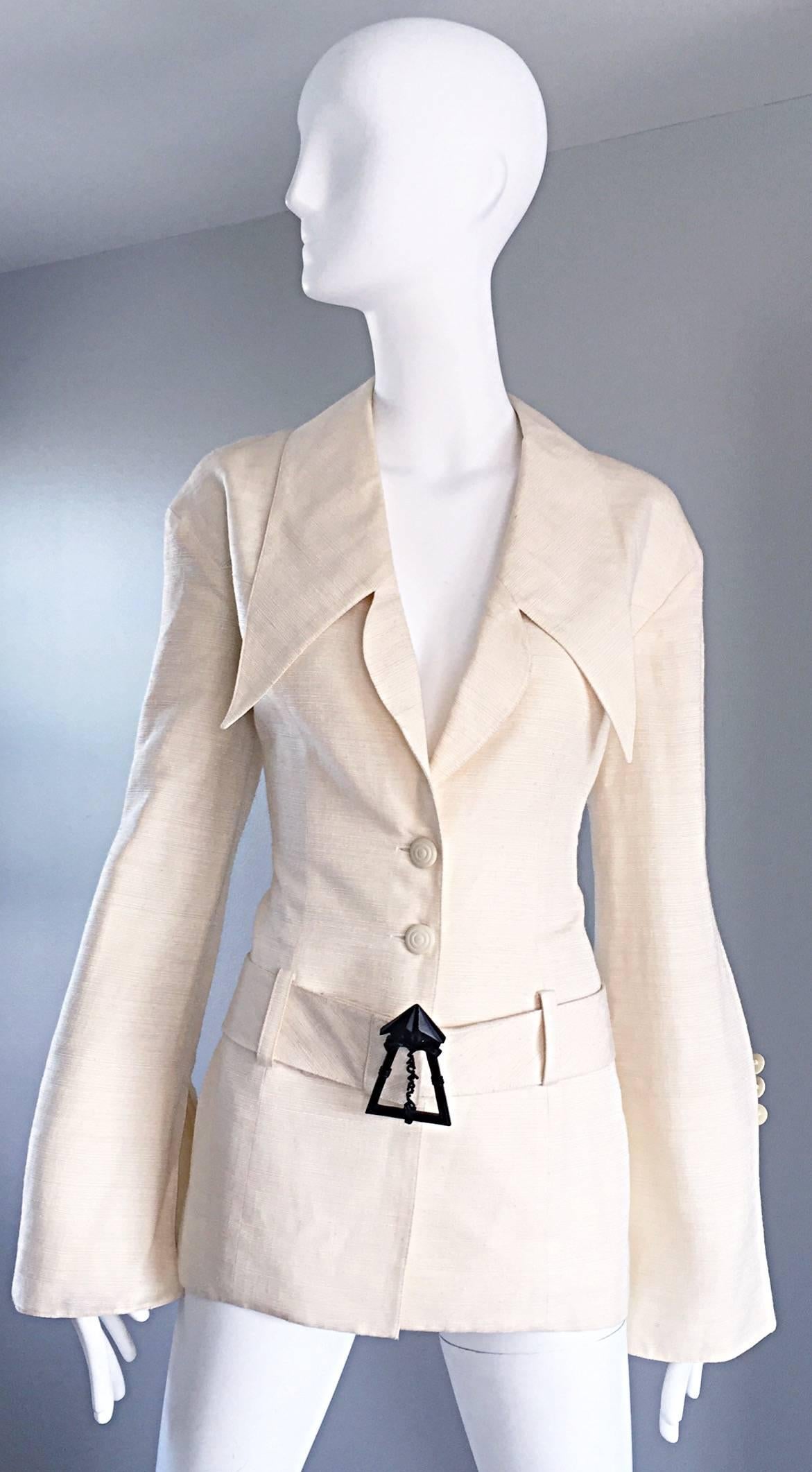 Vintage Karl Lagerfeld Ivory Shantung Silk Avant Garde ' Clock Tower ' Jacket 1