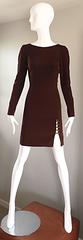 NWT Vintage James Purcell Taglia 6 1990s Brown Abito in seta con maniche lunghe e cristalli