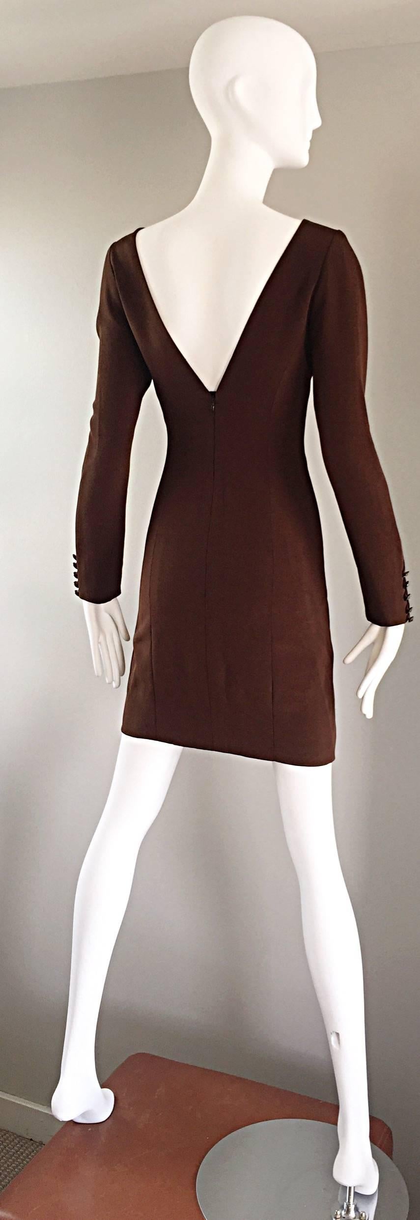 NWT Vintage James Purcell Size 6 1990s Brown Long Sleeve Silk Crystal Dress 1
