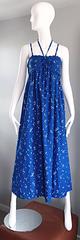 Bill Tice For I Magnin 1970s Hand Painted Blue + White 70s Halter Maxi Dress