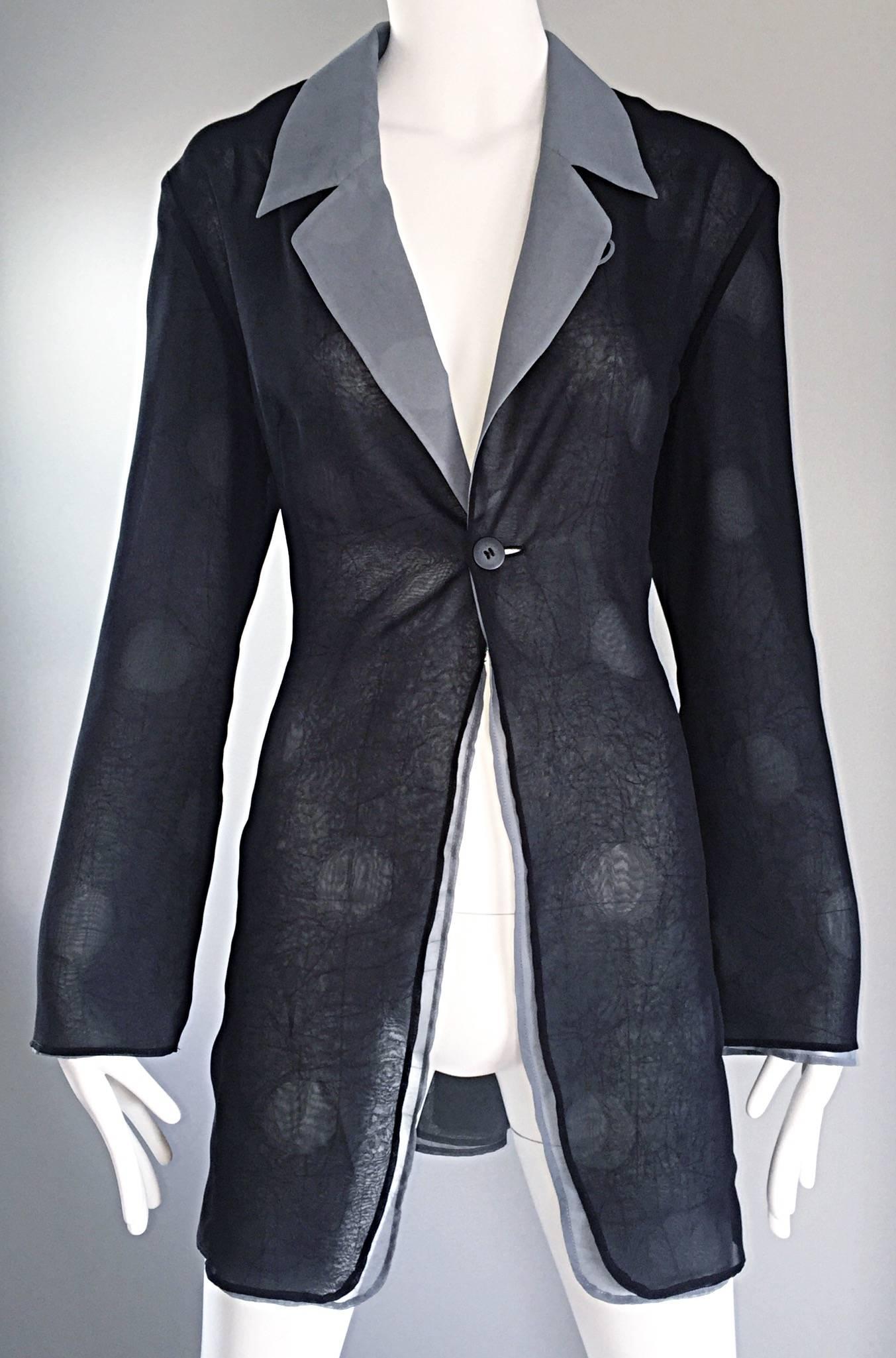 Vintage Matsuda Avantgarde-Jacke aus schwarzem und grauem Chiffon mit Tupfen aus den 90ern  (Schwarz) im Angebot
