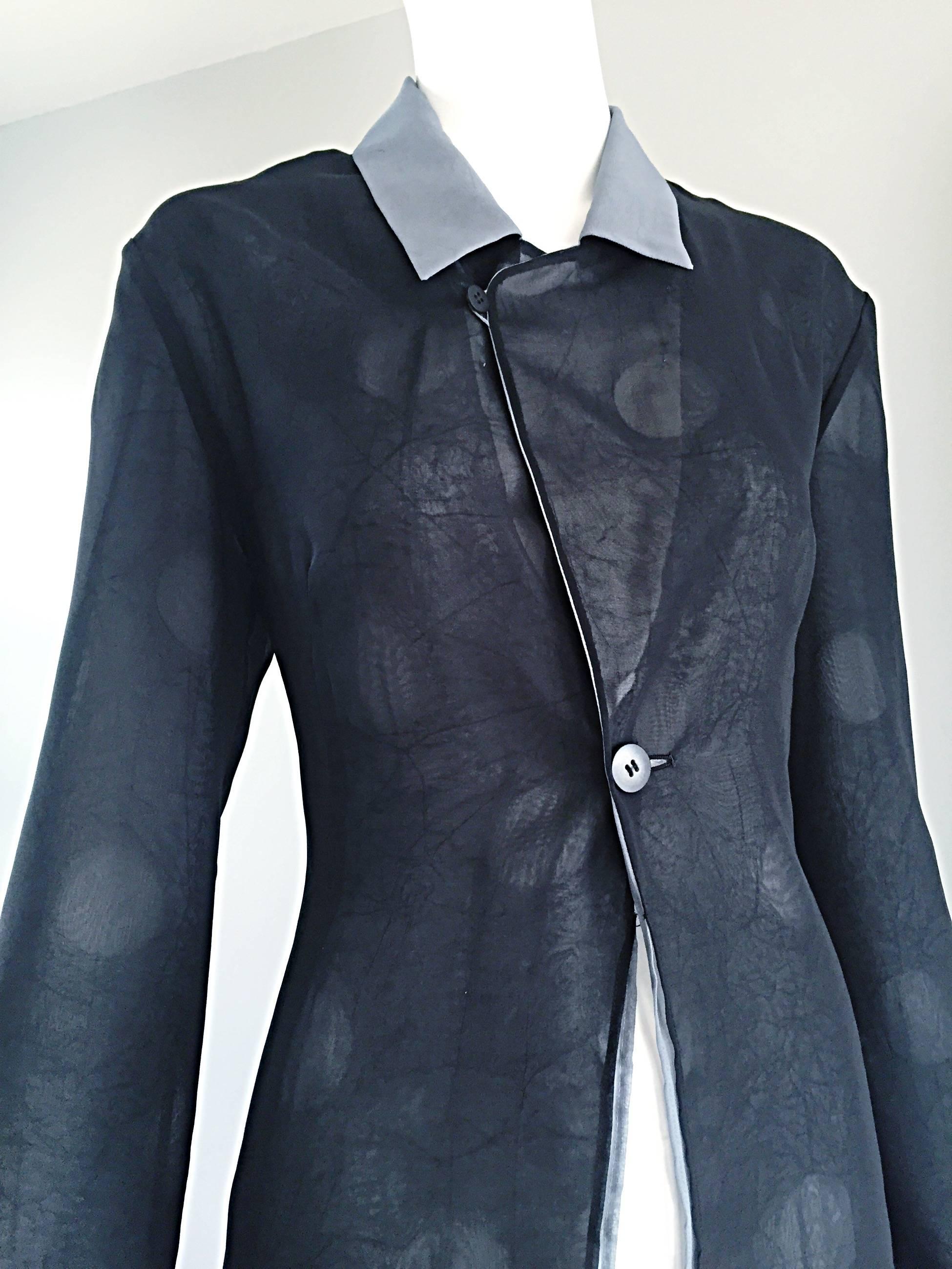 Vintage Matsuda Avantgarde-Jacke aus schwarzem und grauem Chiffon mit Tupfen aus den 90ern  für Damen oder Herren im Angebot