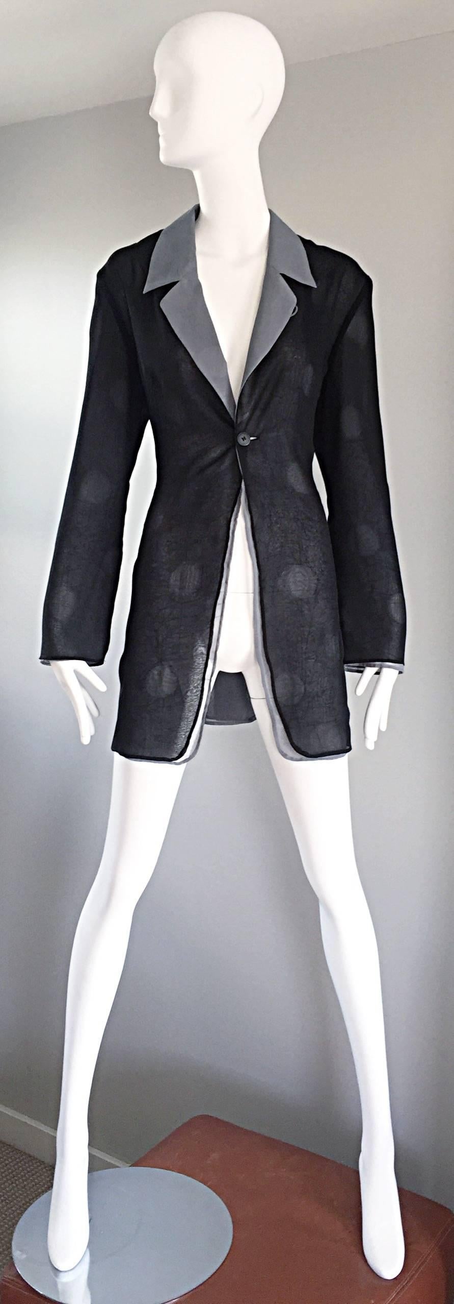 Vintage Matsuda Avantgarde-Jacke aus schwarzem und grauem Chiffon mit Tupfen aus den 90ern  im Angebot 4