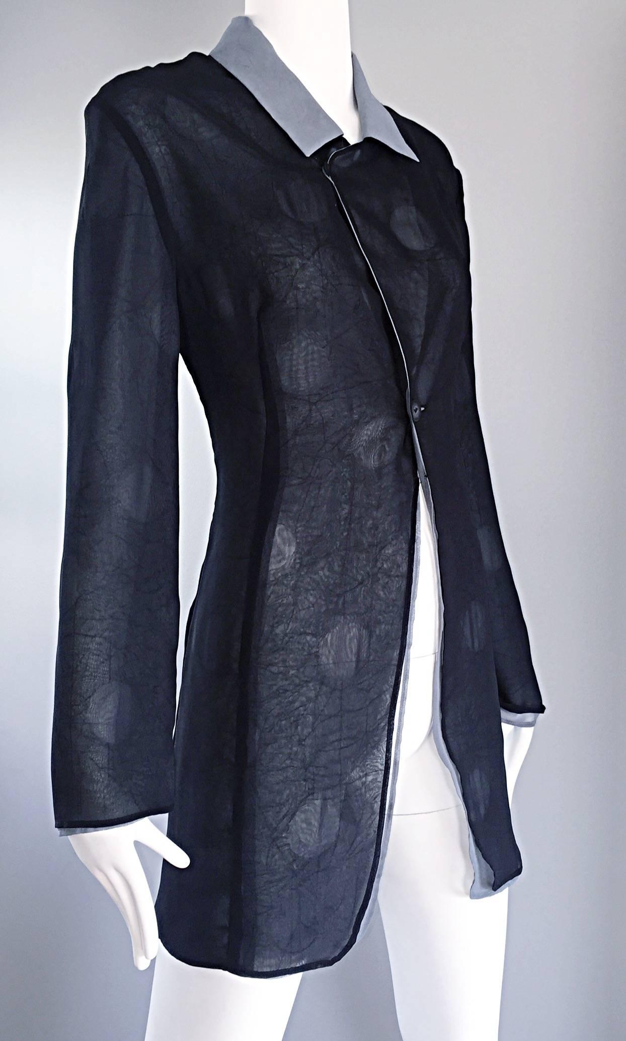 Vintage Matsuda Avantgarde-Jacke aus schwarzem und grauem Chiffon mit Tupfen aus den 90ern  im Angebot 2