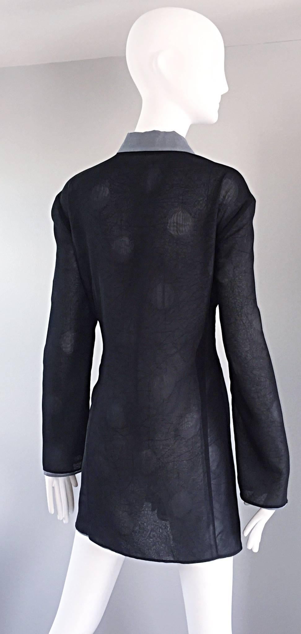 Women's or Men's Vintage Matsuda Black and Grey Chiffon Polka Dot Chiffon Avant Garde 90s Jacket  For Sale
