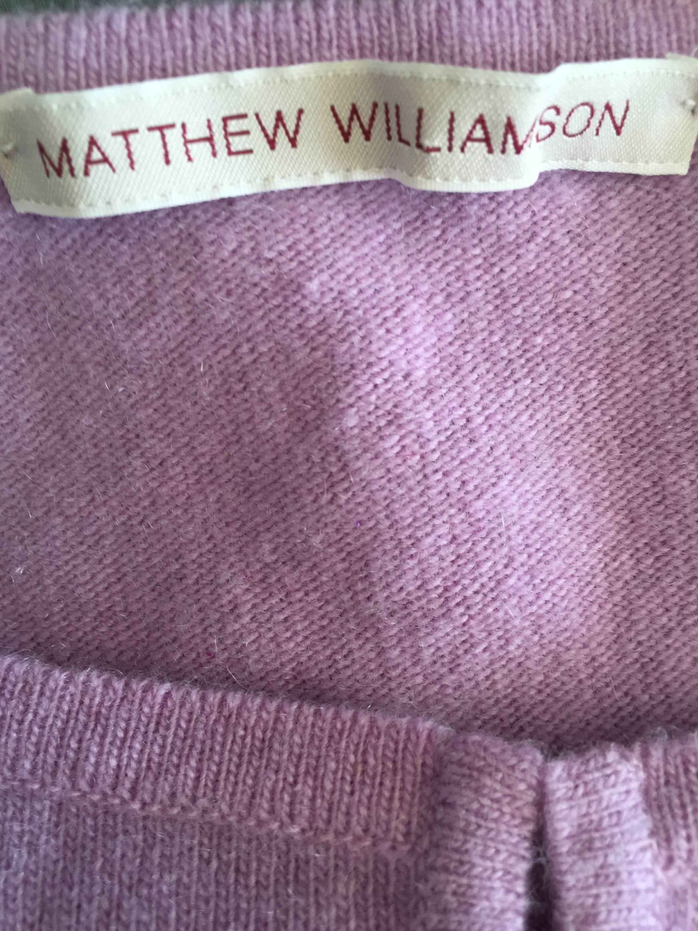 Mathew Williamson Whimsical Lilac Purple Cashmere 3/4 Sleeve Cropped Cardigan  For Sale 1