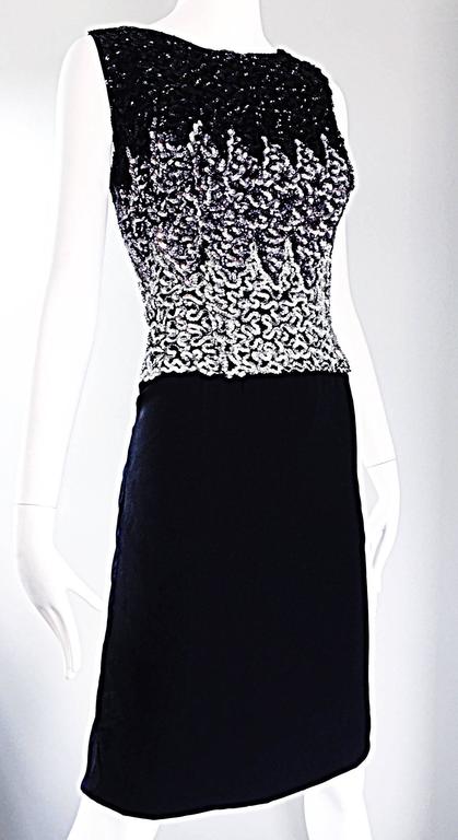 Beautiful Vintage 1950s Black and Silver Sequined Crepe 50s Wiggle Shift Dress  For Sale 1