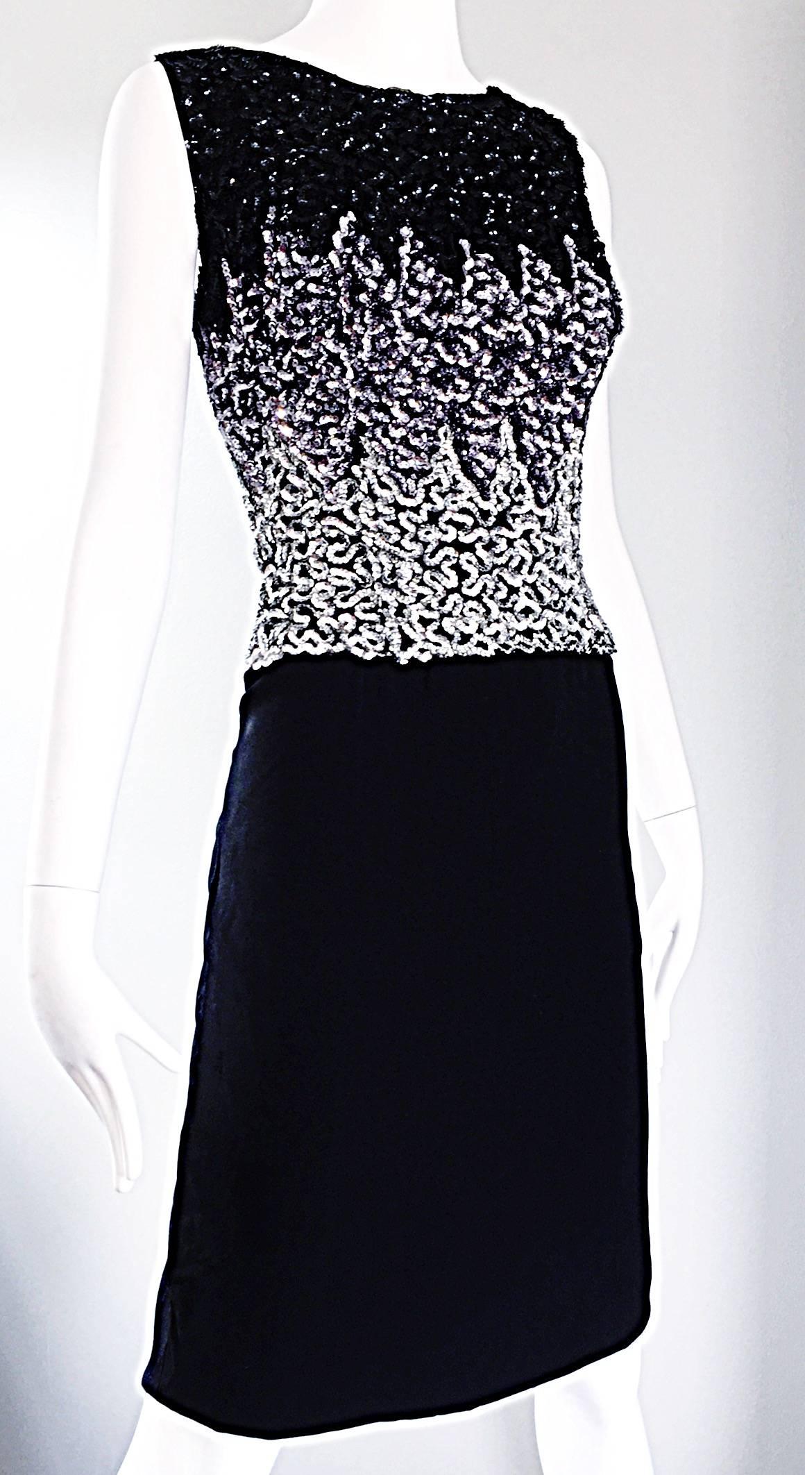 Beautiful Vintage 1950s Black and Silver Sequined Crepe 50s Wiggle ...