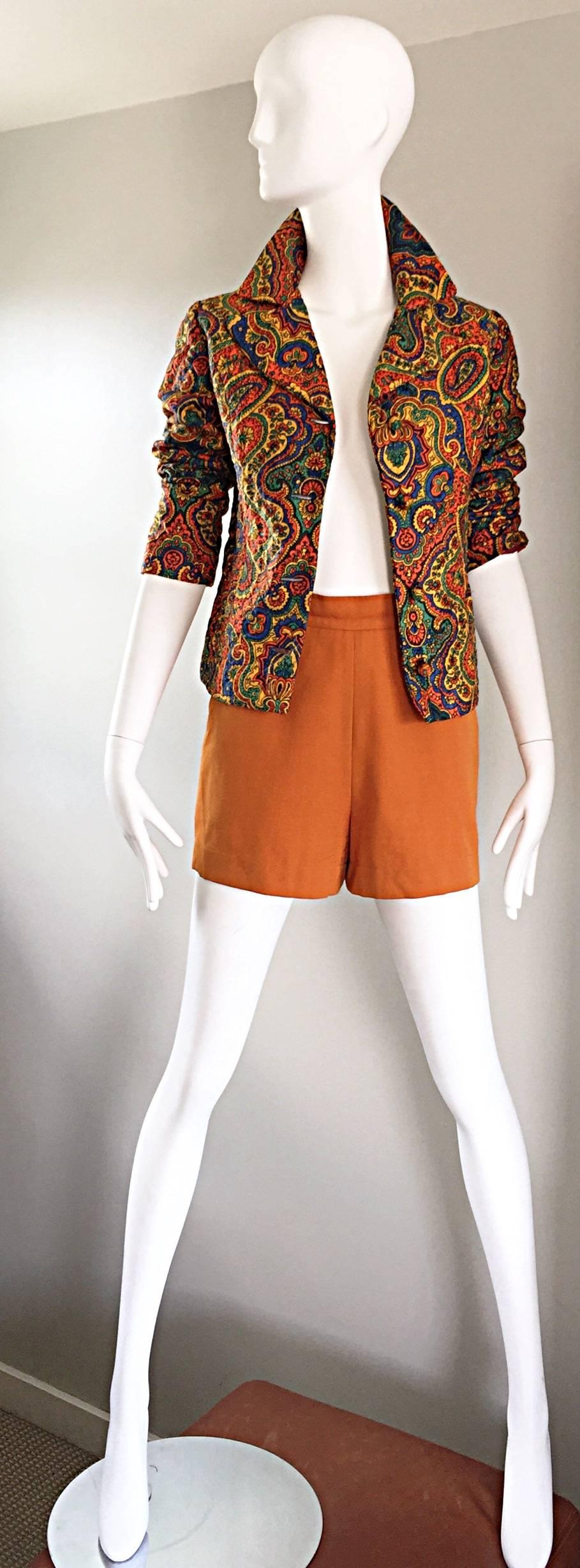 Rare Vintage Wippette 1960s Mod Paisley Cotton Quilted Psychedelic Blazer Jacket In Excellent Condition In San Diego, CA