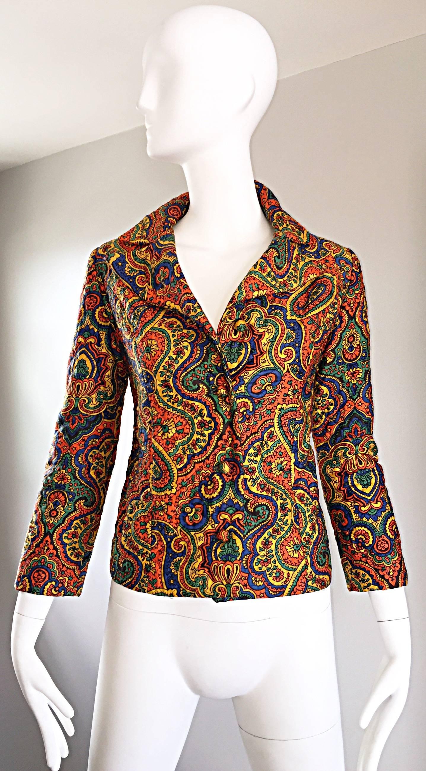 Women's Rare Vintage Wippette 1960s Mod Paisley Cotton Quilted Psychedelic Blazer Jacket
