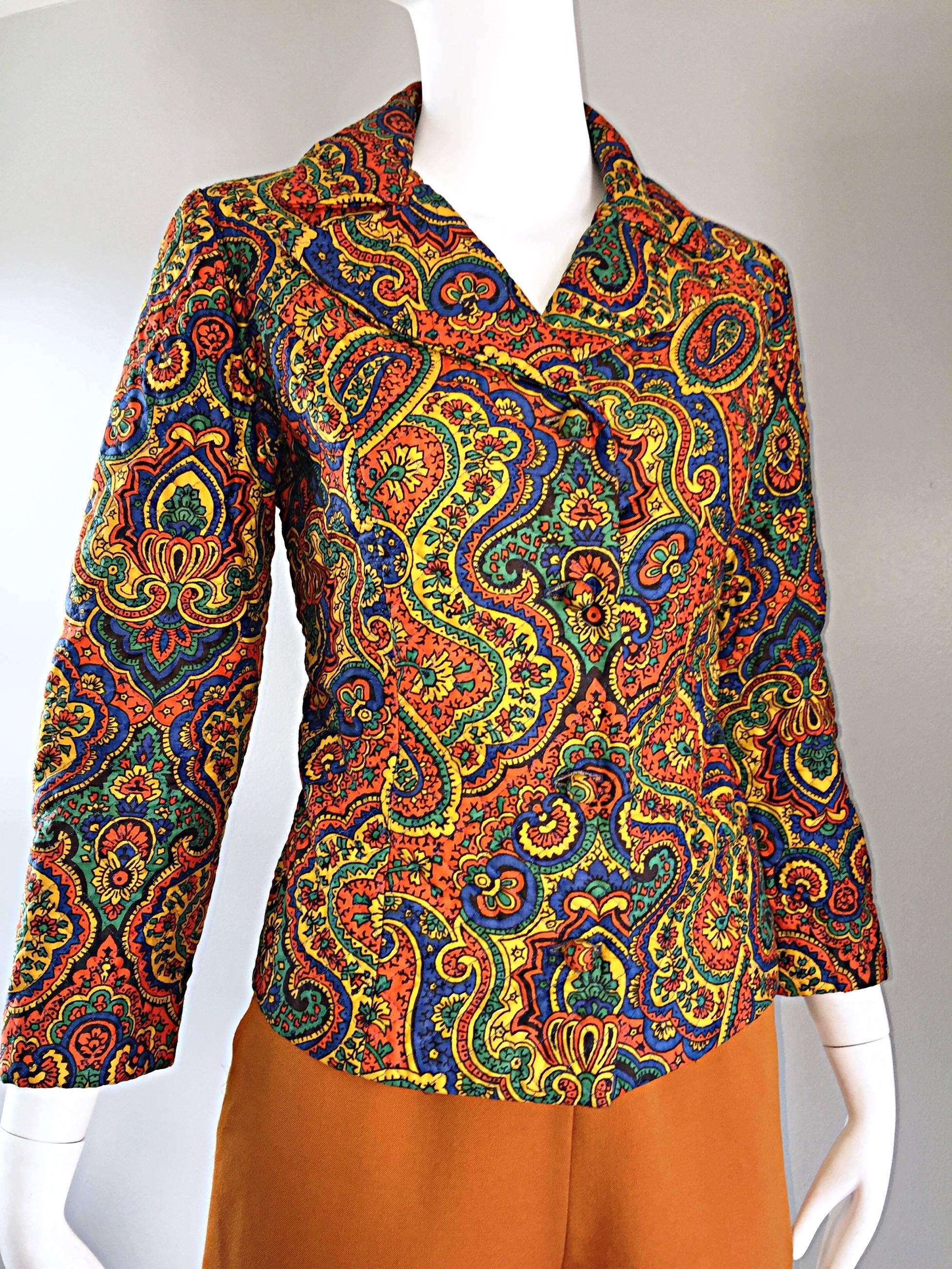 Rare Vintage Wippette 1960s Mod Paisley Cotton Quilted Psychedelic Blazer Jacket 1