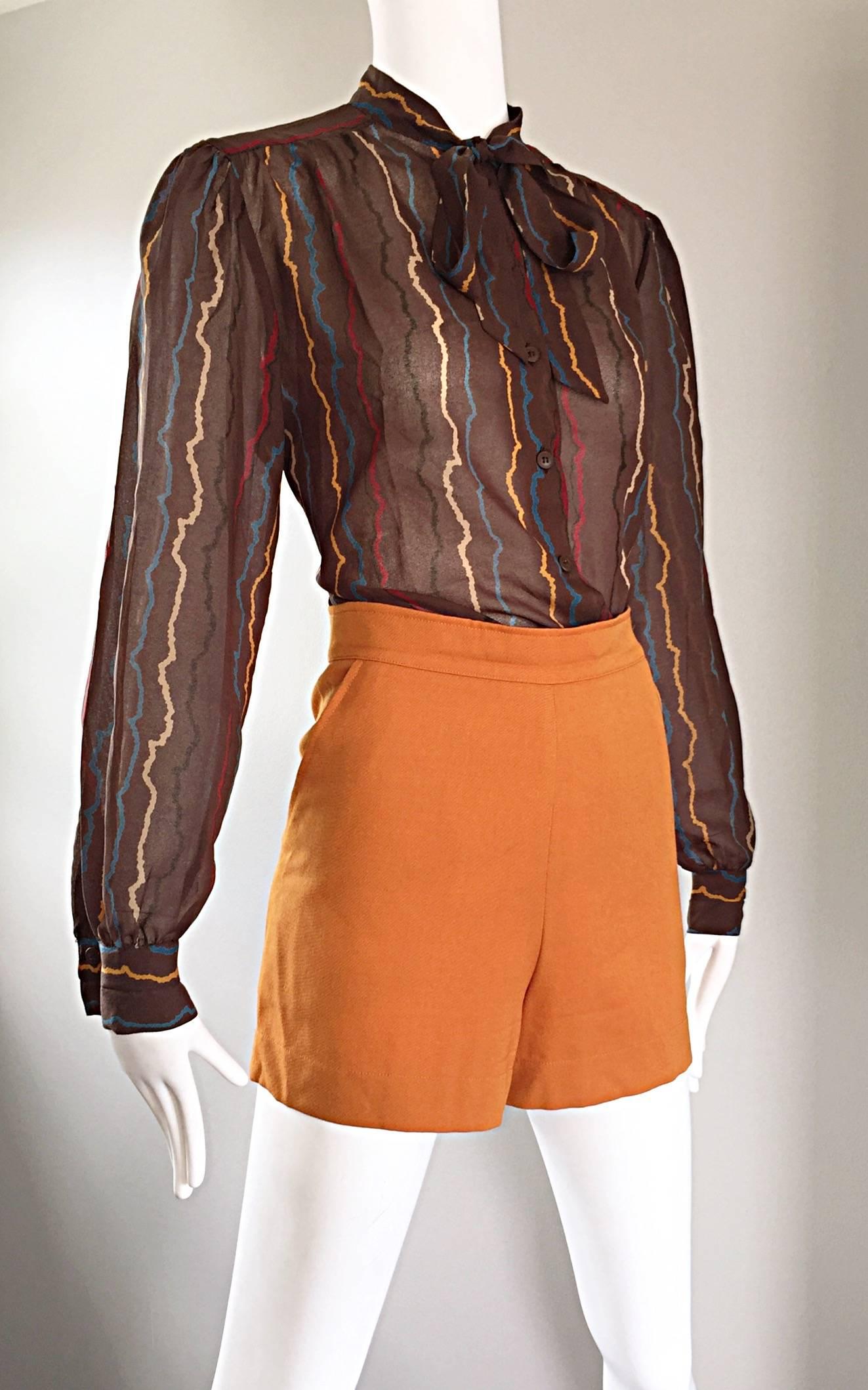 Brown Vintage Alberta Ferretti Terra Cotta 1990s HIgh Waisted  90s Virgin Wool Shorts 