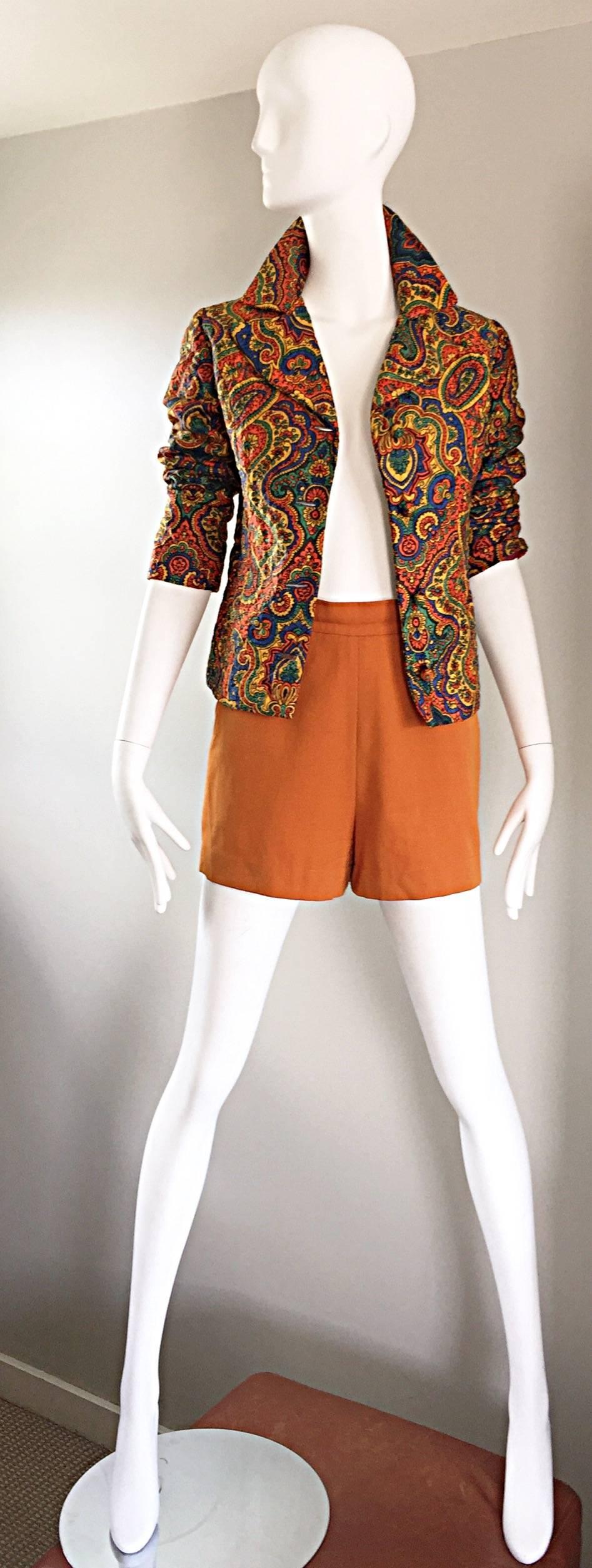 Vintage Alberta Ferretti Terra Cotta 1990s HIgh Waisted  90s Virgin Wool Shorts  In Excellent Condition In San Diego, CA