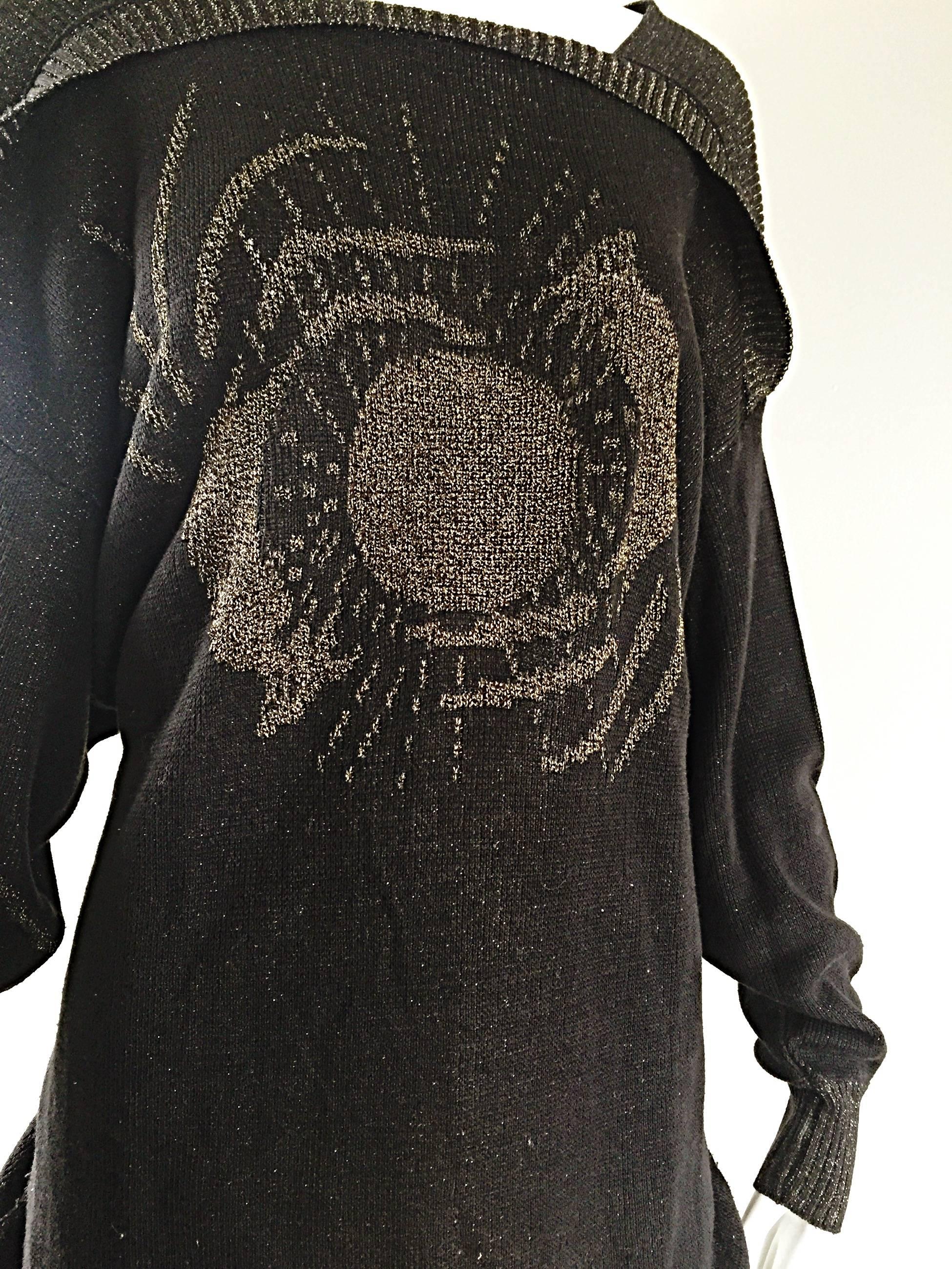 Black Ted Lapidus Haute Couture Vintage ' Circle of Life ' Mini Sweater Dress / Tunic