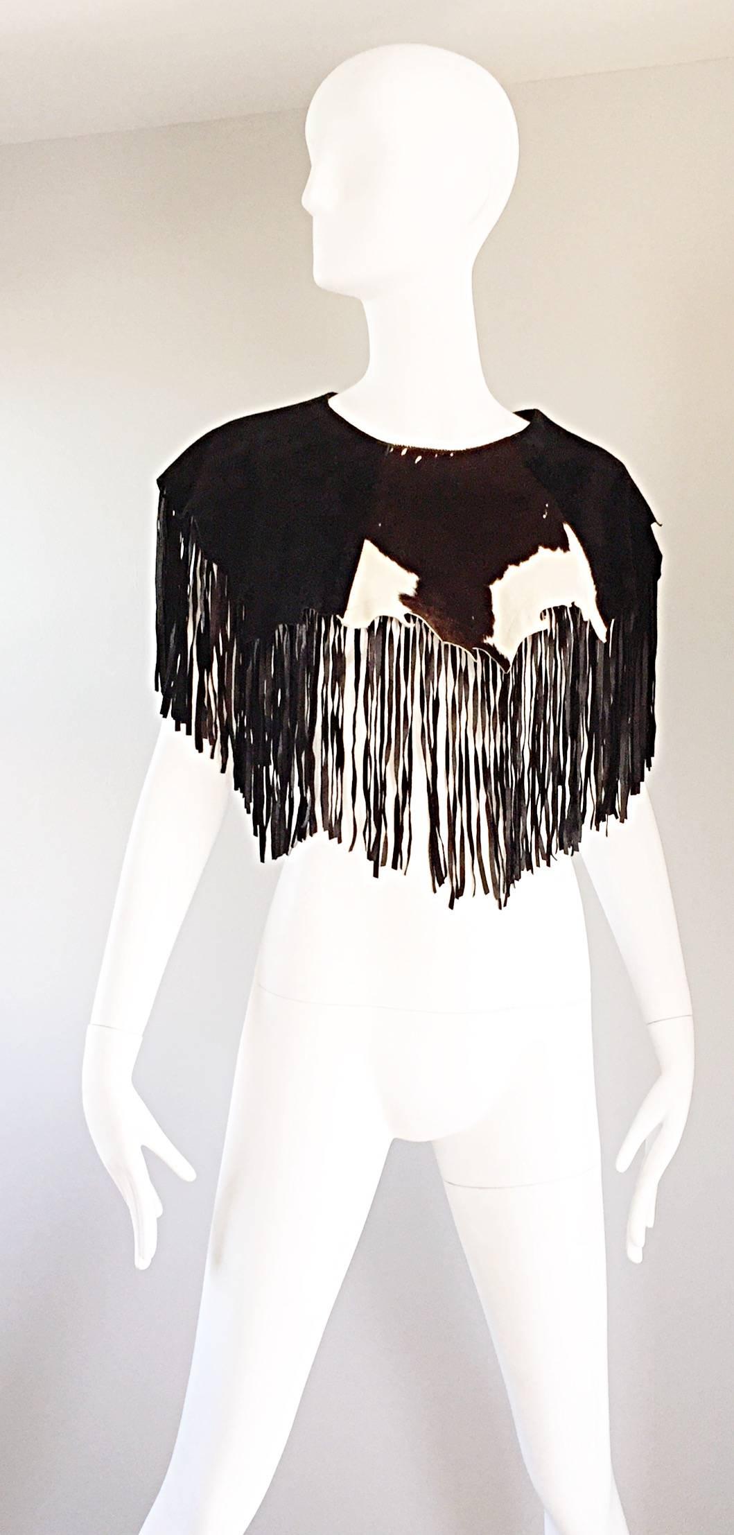 Amazing Vintage Ricky Nell Cow Hide Leather + Suede Fringed Boho Bib Collar  For Sale 1