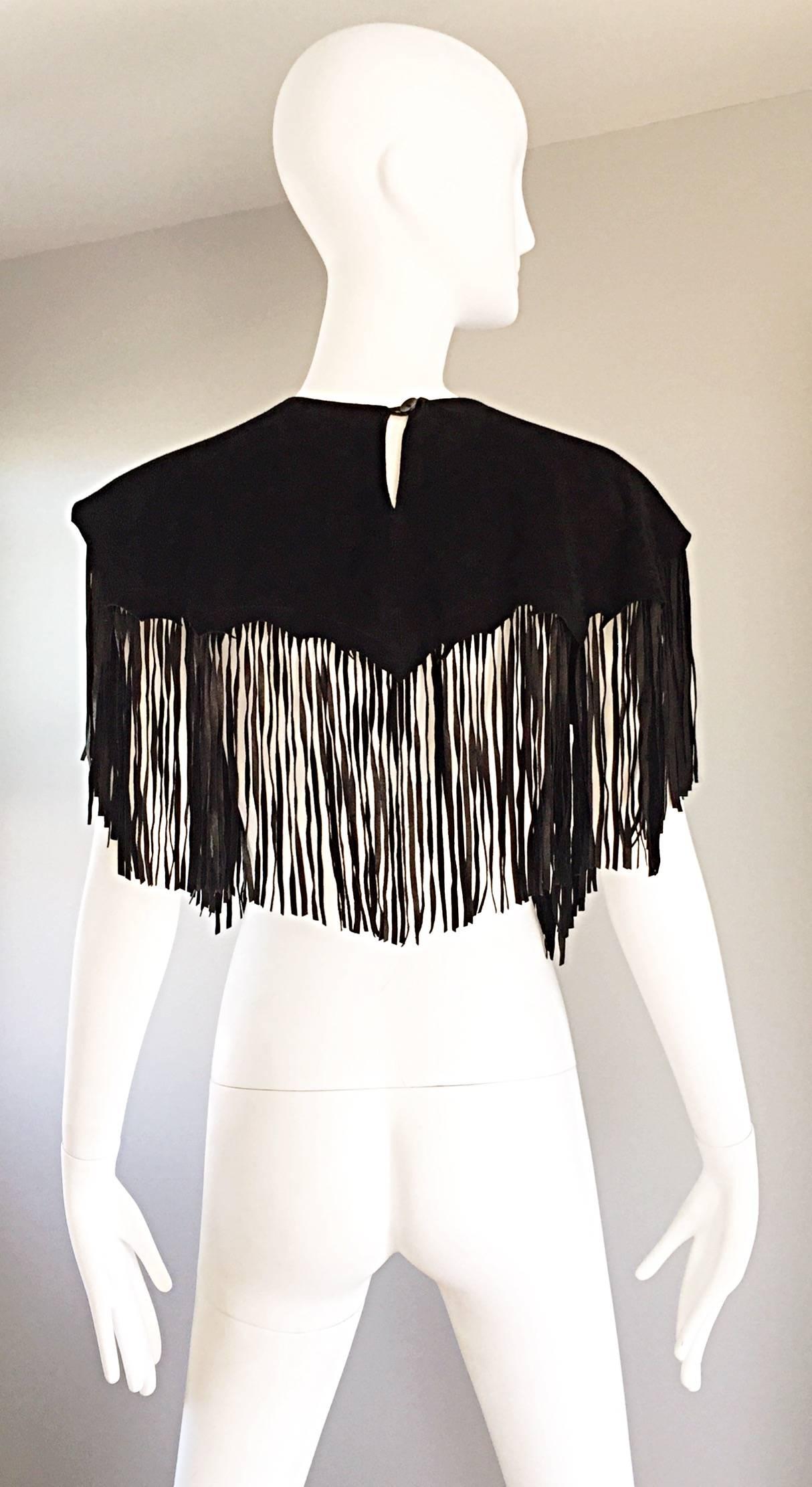 Amazing Vintage Ricky Nell Cow Hide Leather + Suede Fringed Boho Bib Collar  For Sale 2