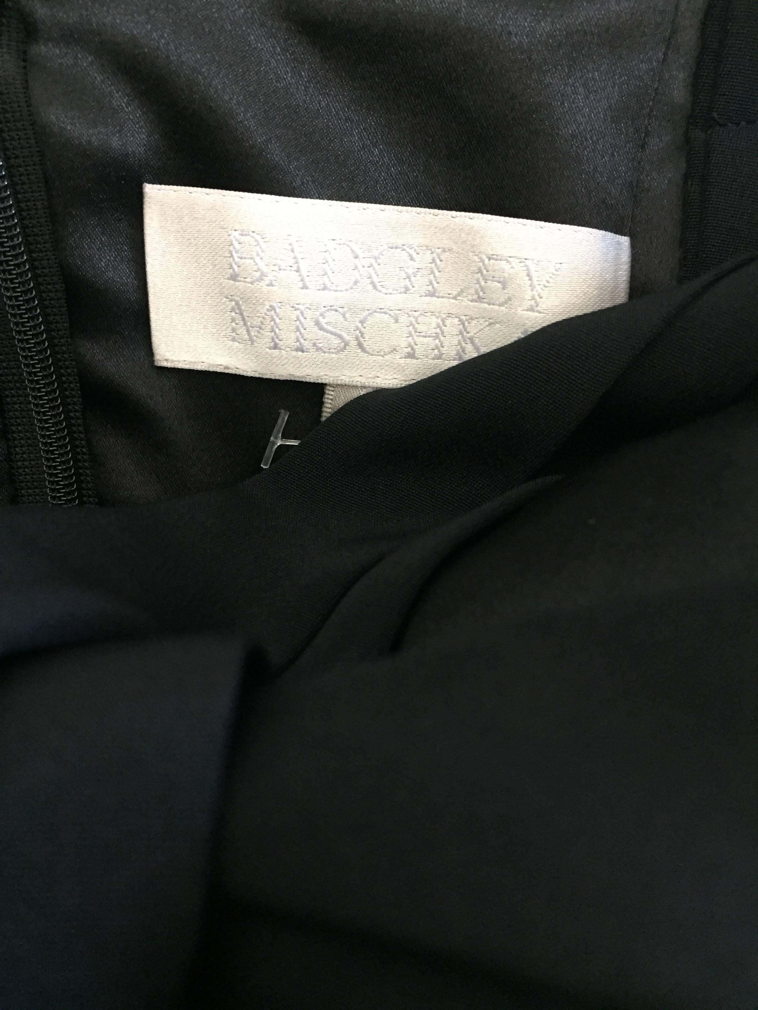2000s Badgley Mischka Size 0 Black Jersey + Leather Sexy Cut Out Mini ...