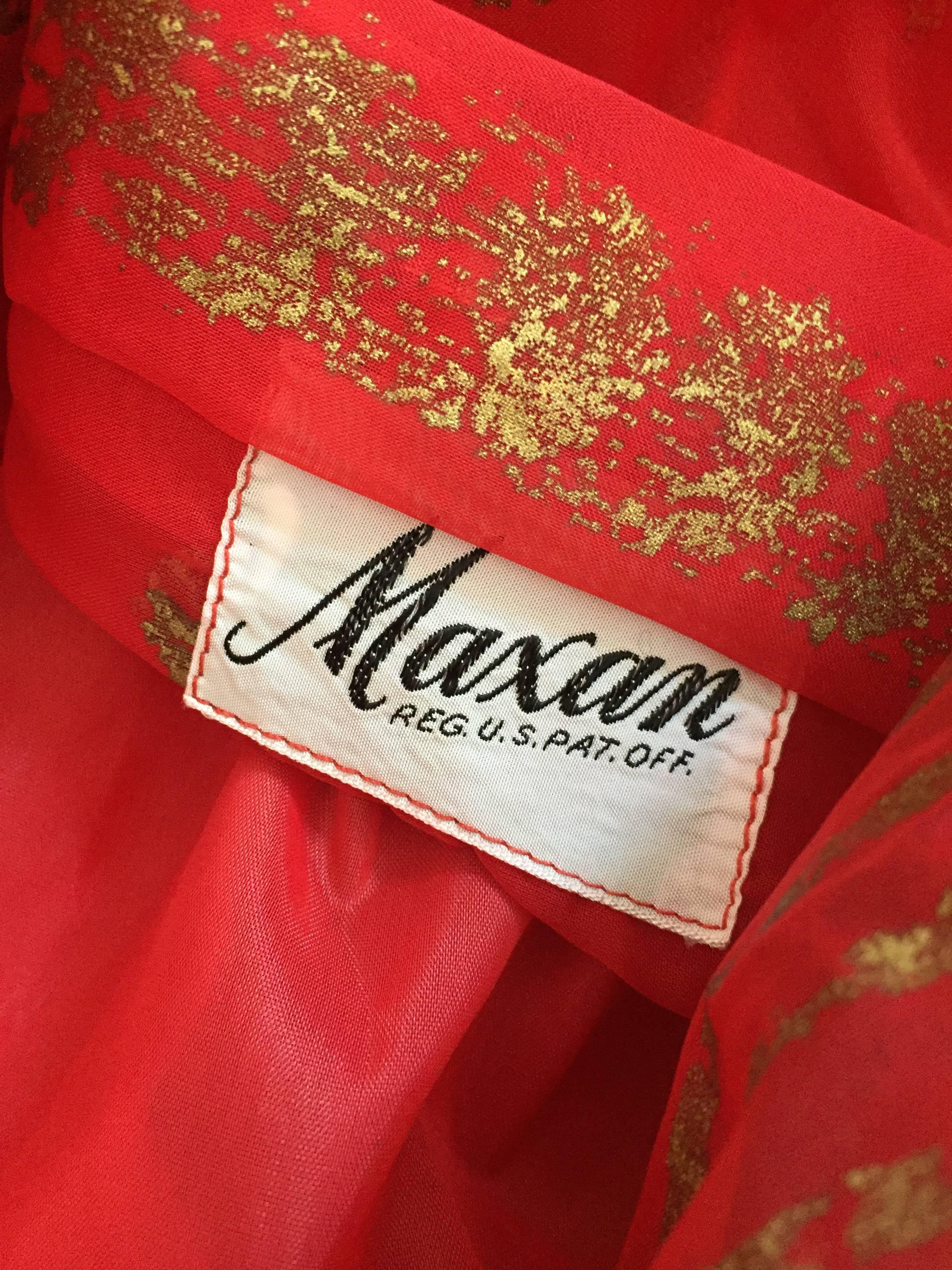 Vintage Maxan 1950s Rot und Gold Hand gemalt Seide Kimono Stil 50s Wrap Dress 6