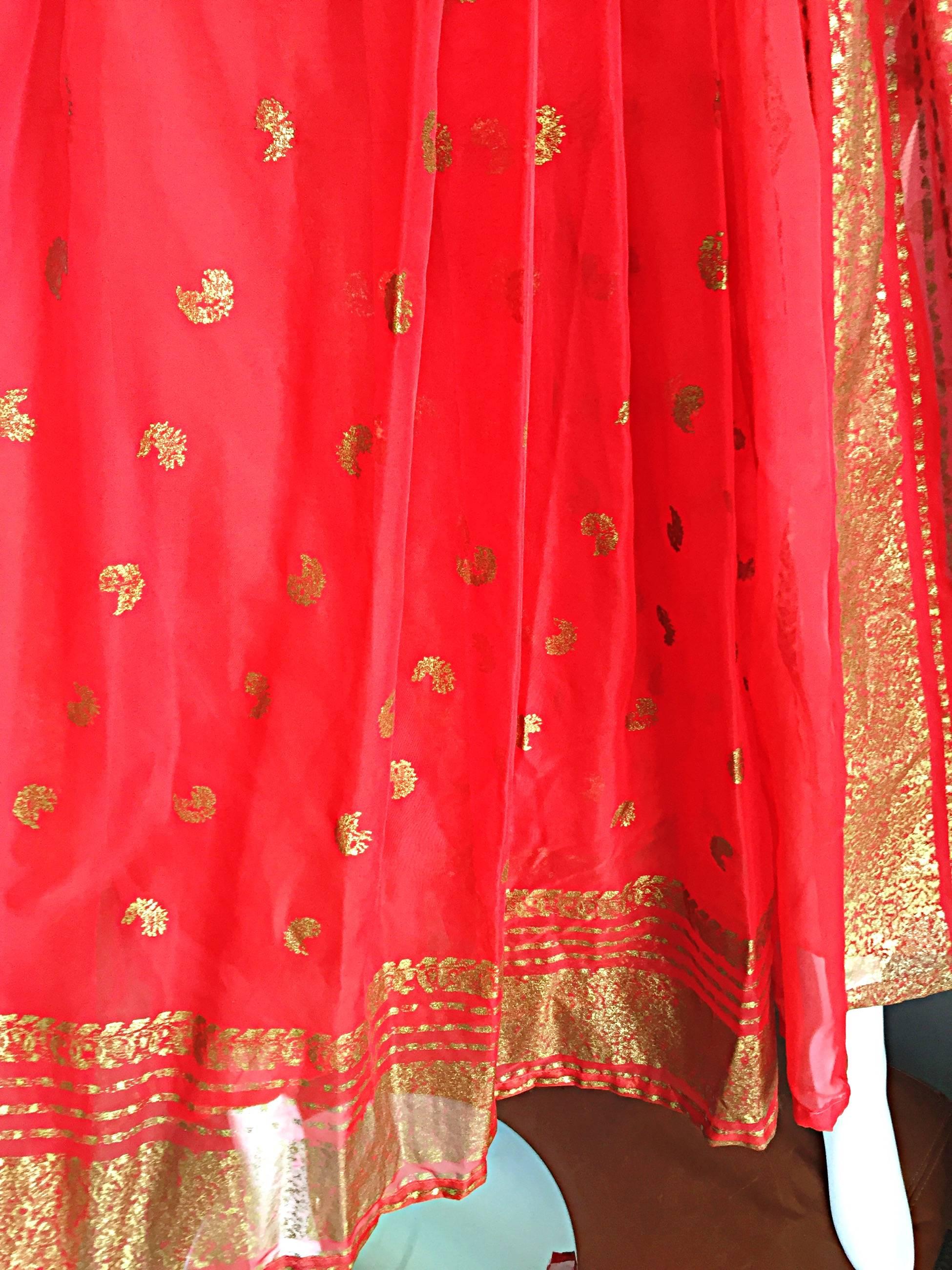 Vintage Maxan 1950s Rot und Gold Hand gemalt Seide Kimono Stil 50s Wrap Dress 4