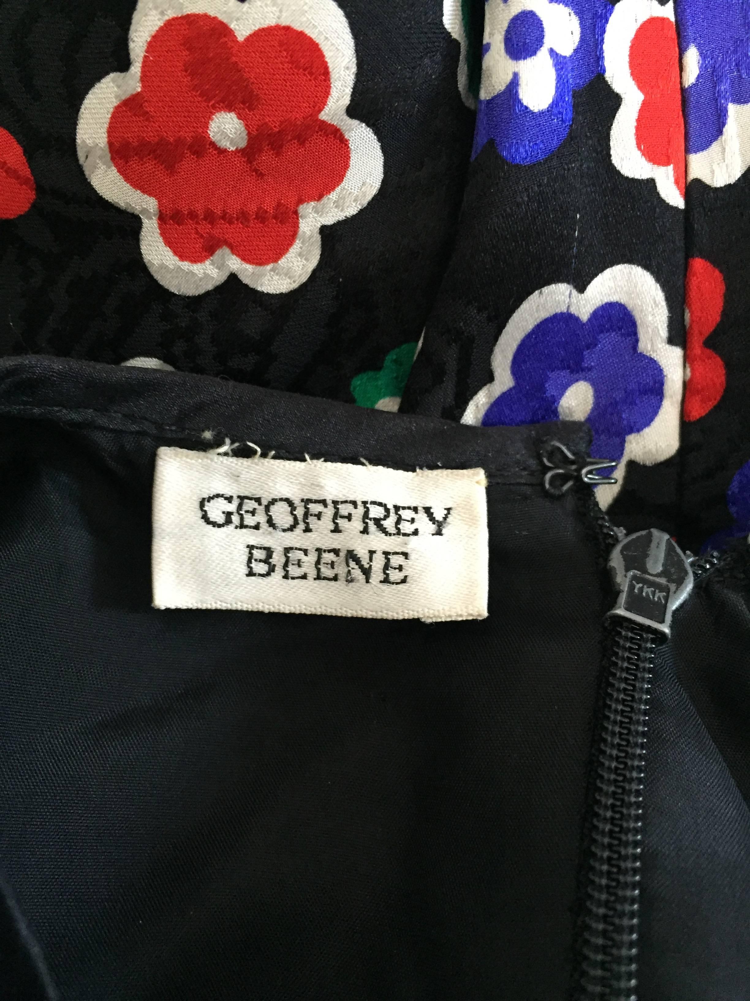 Chic Vintage Geoffrey Beene 1990s 90s Long Sleeve Silk Belted Flower Dress  5