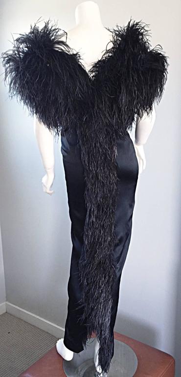 evening gown with ostrich feathers