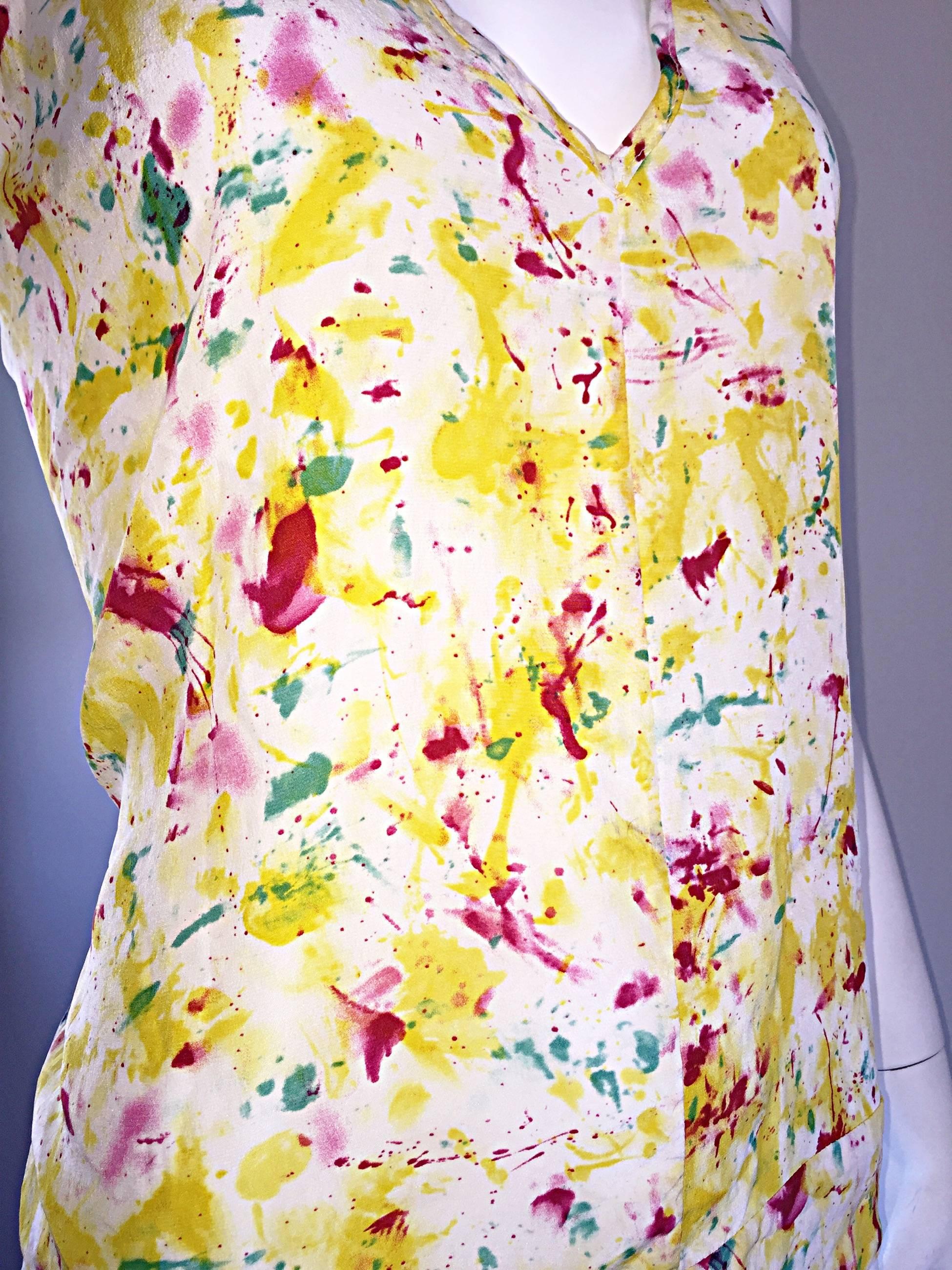 1990s Emilio Pucci Brand New Rare Splatter Paint 90s Silk Sleeveless Blouse In Excellent Condition In San Diego, CA