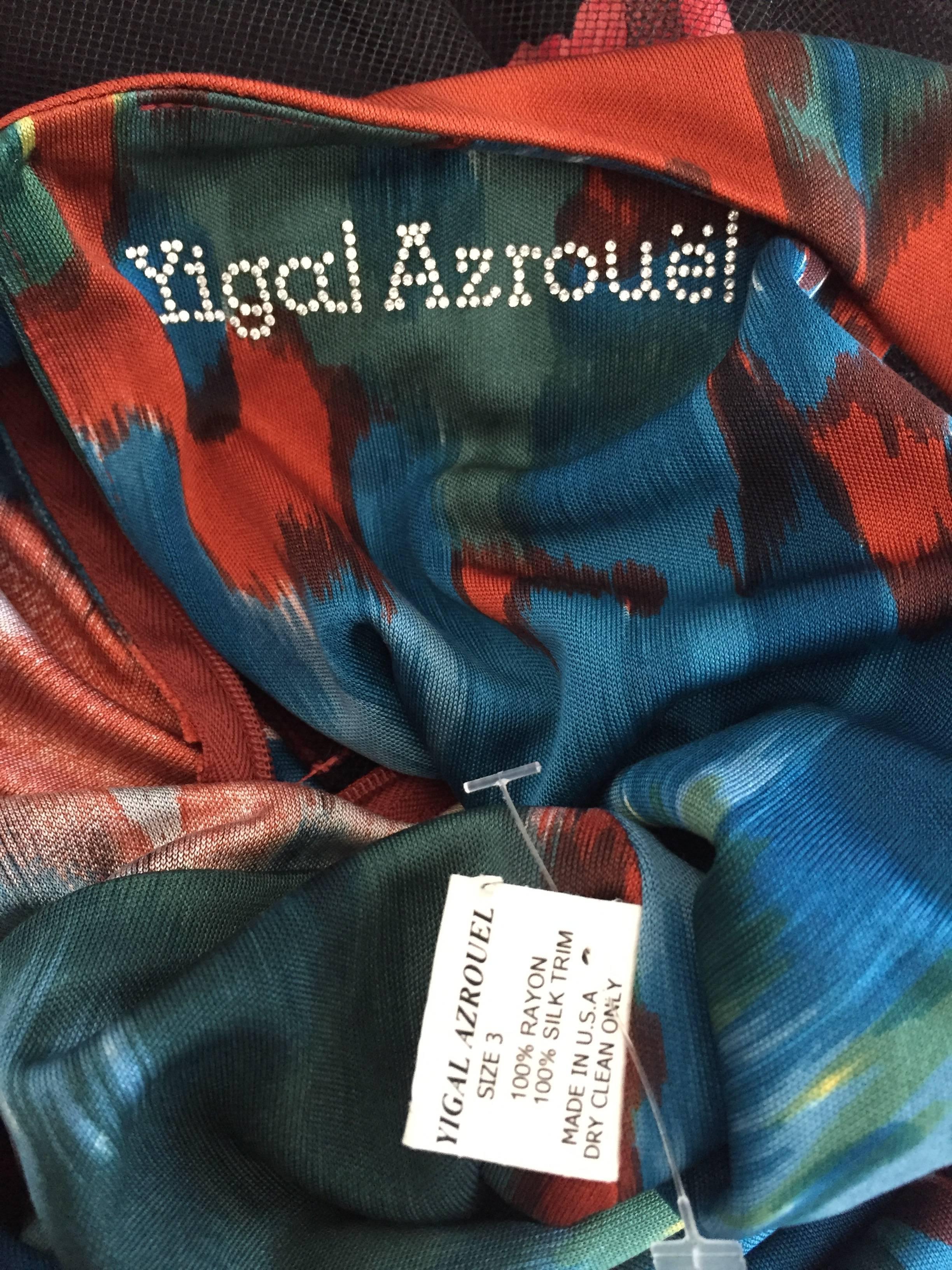 Yigal Azrouel Boho Silk Jersey Watercolor Asymmetrical Dress w/ Peek-a-Book Back For Sale 3
