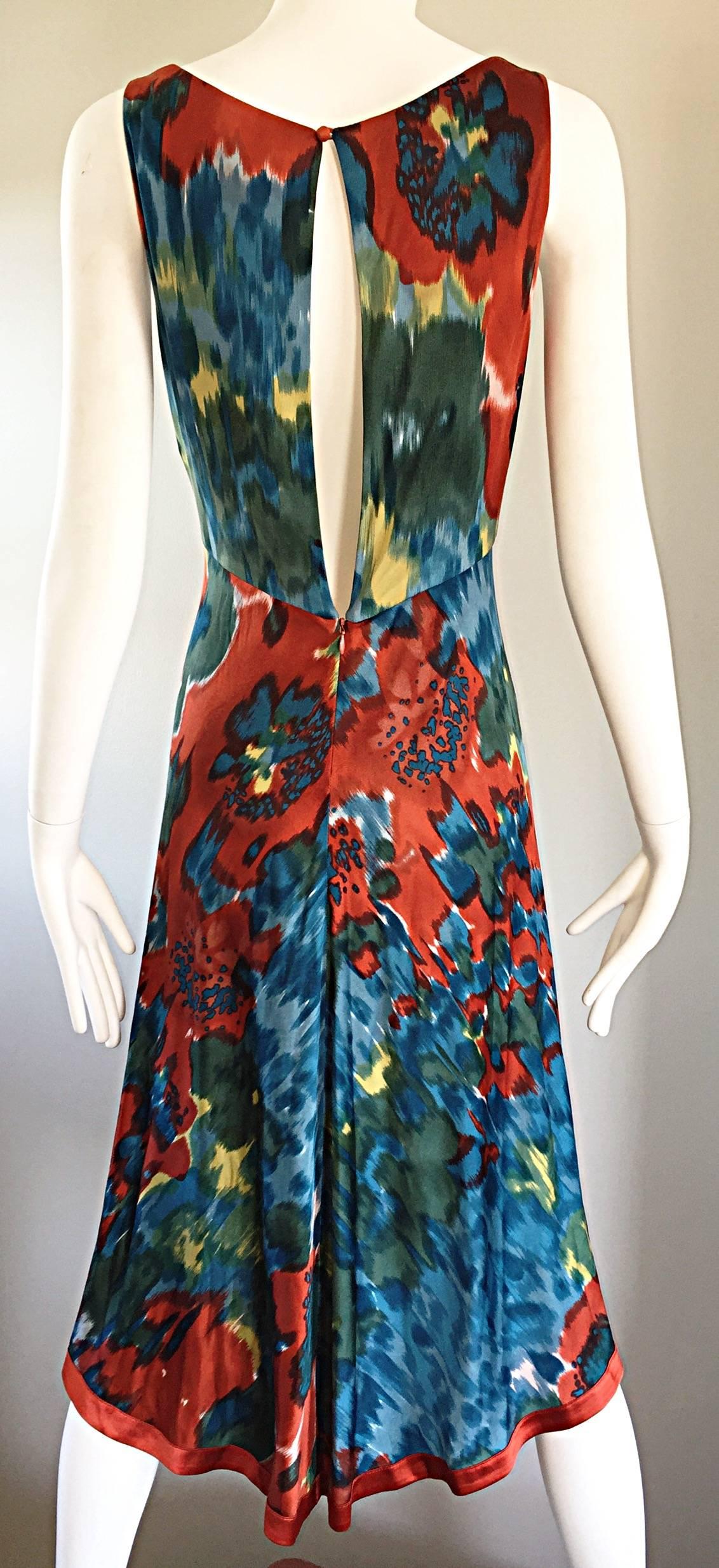 Yigal Azrouel Boho Silk Jersey Watercolor Asymmetrical Dress w/ Peek-a-Book Back For Sale 1