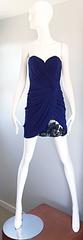Vicky Tiel Couture Vintage Navy Blue Strapless Jersey + Lace + Sequin Sexy Dress