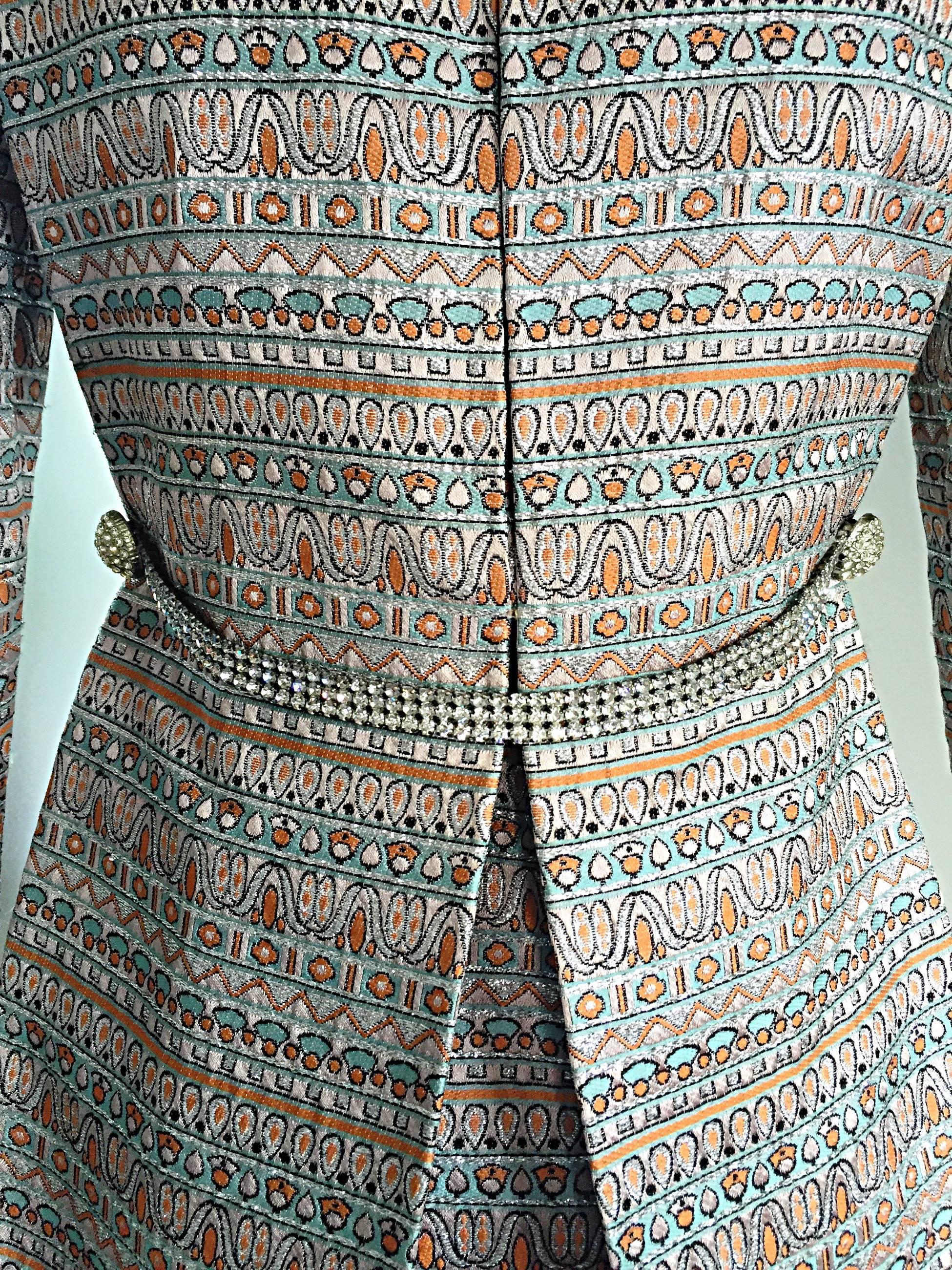 Women's Beautiful 1960s Silk Brocade Amazing Rhinestone Back Mod 60s Couture Jacket Coat For Sale