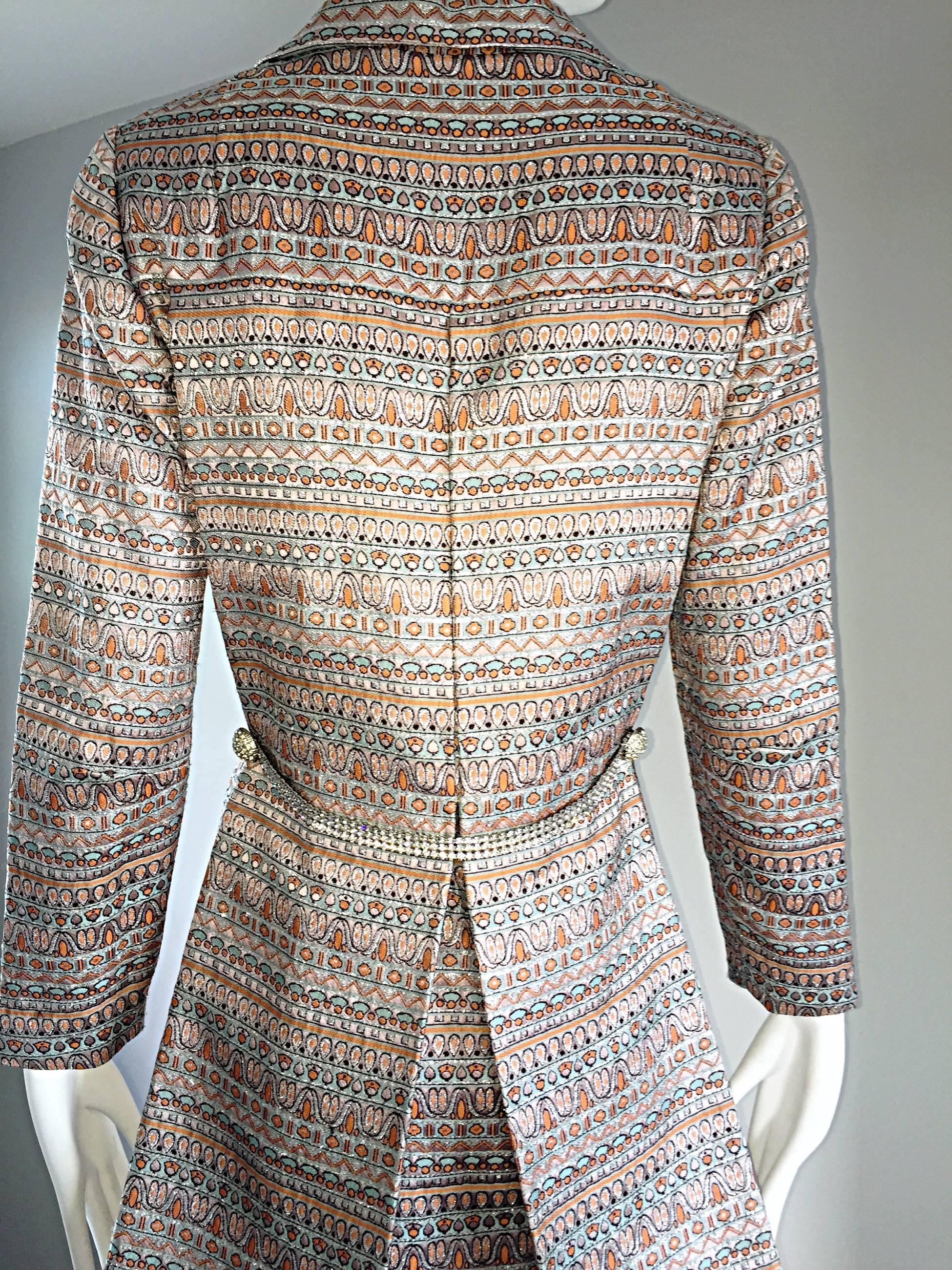 Beautiful 1960s Silk Brocade Amazing Rhinestone Back Mod 60s Couture Jacket Coat For Sale 2