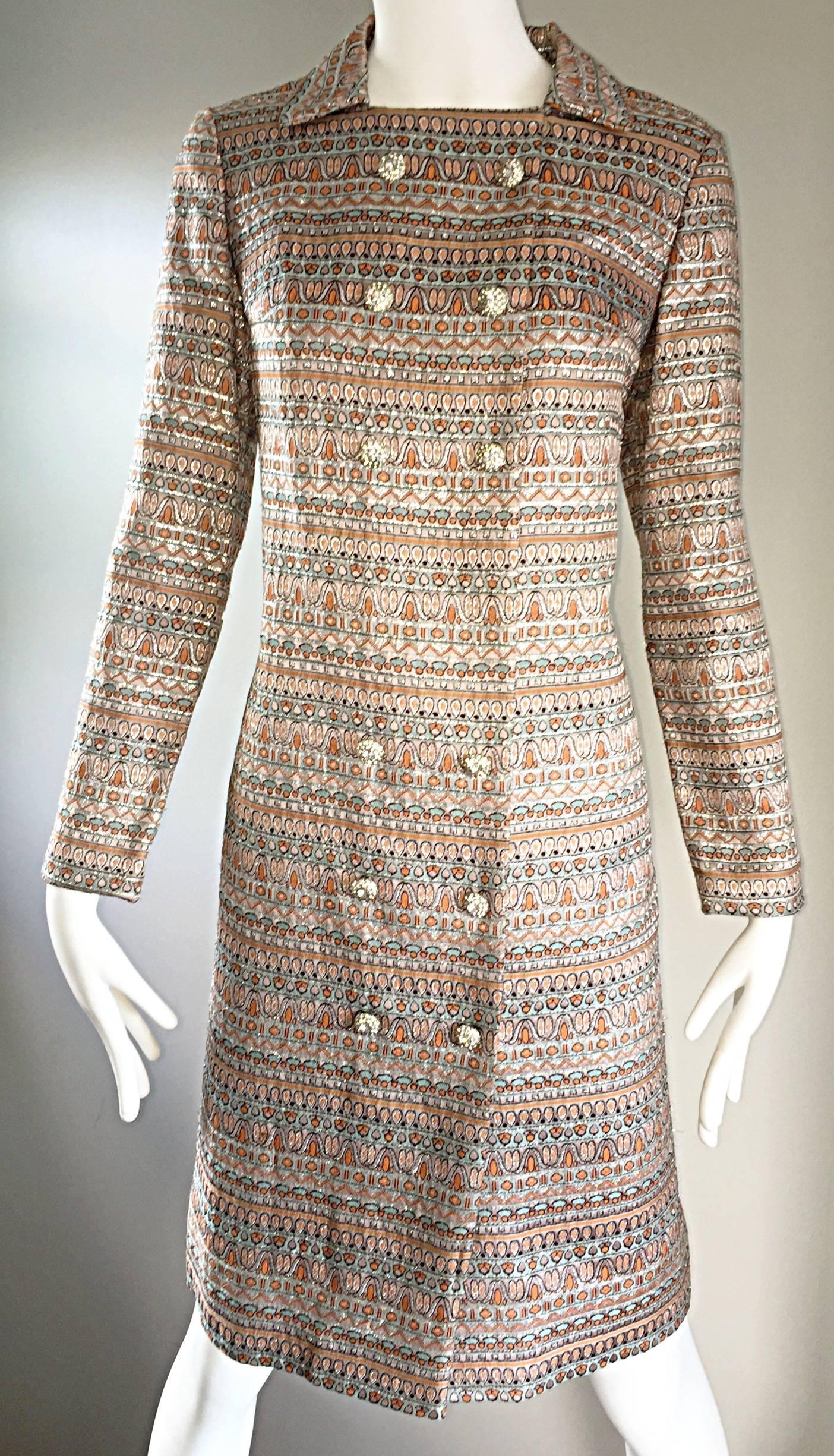 Beautiful 1960s Silk Brocade Amazing Rhinestone Back Mod 60s Couture Jacket Coat For Sale 4