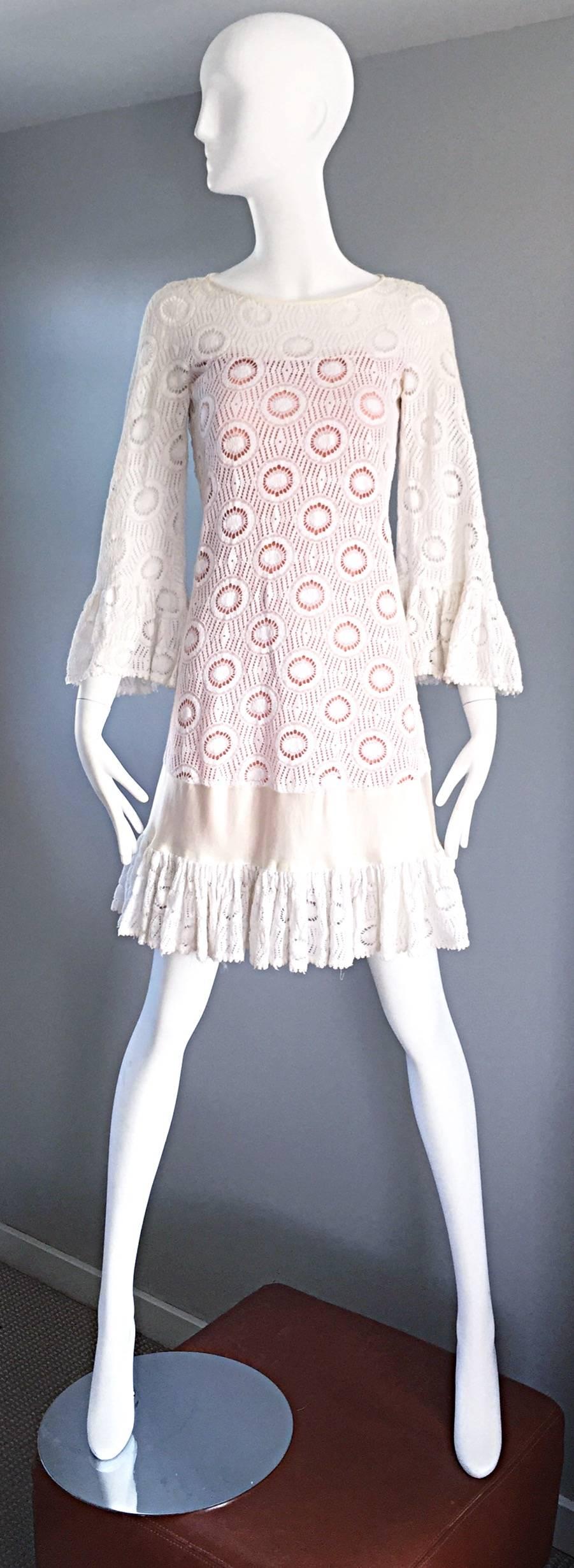 Adorable vintage JAY MORLEY for FERN VIOLETTE 1960s off-white / ivory crochet dress! Jay Morley was the premiere Hollywood costume designer, and was given his own line through Fern Violette for a limited time. These pieces are highly sought after,