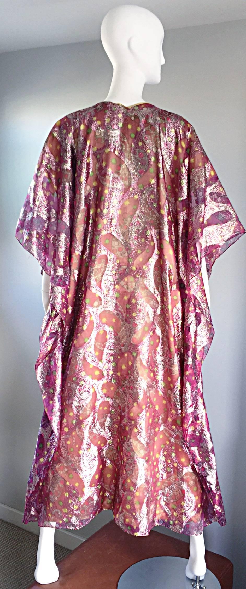 Pink Georgie Keyloun Rare 1960s Vintage Chiffon Paisley Psychedelic 60s Caftan Dress