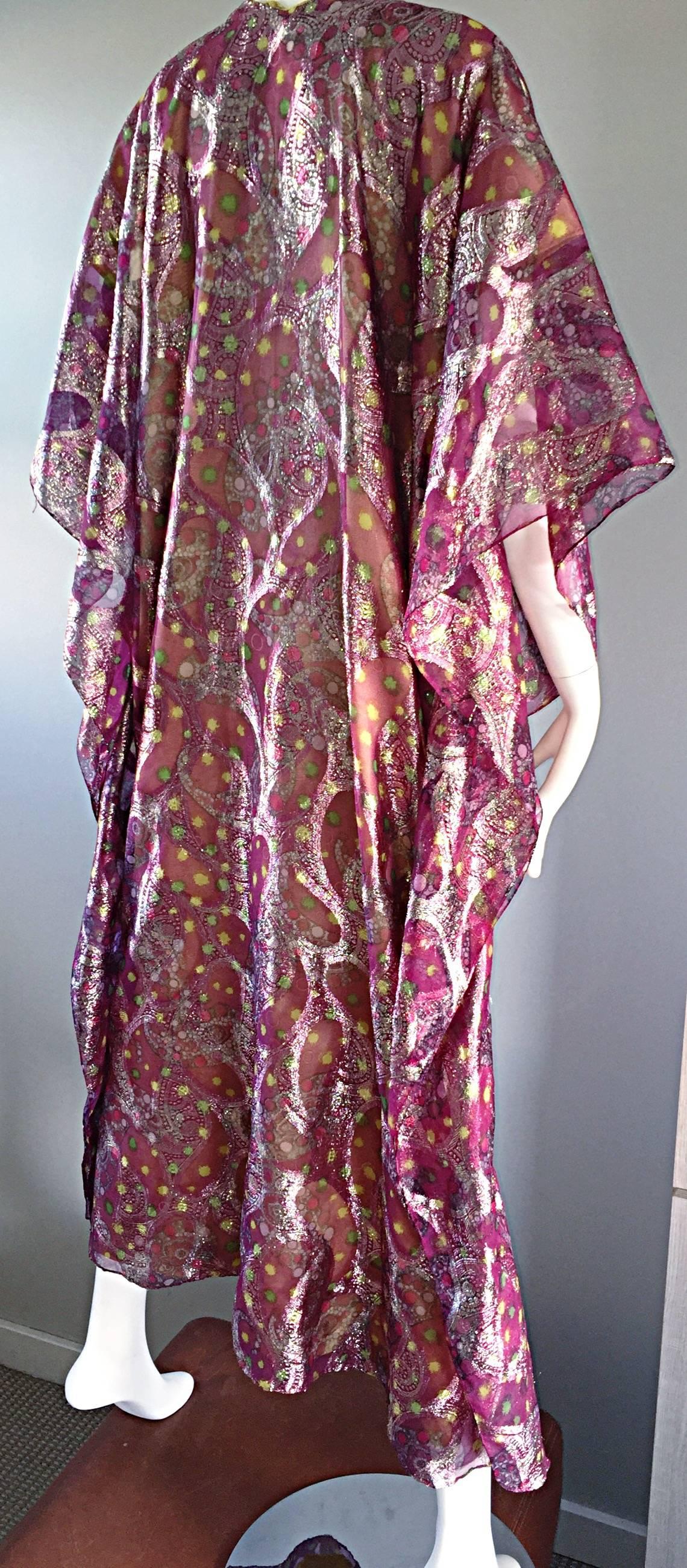 Women's Georgie Keyloun Rare 1960s Vintage Chiffon Paisley Psychedelic 60s Caftan Dress