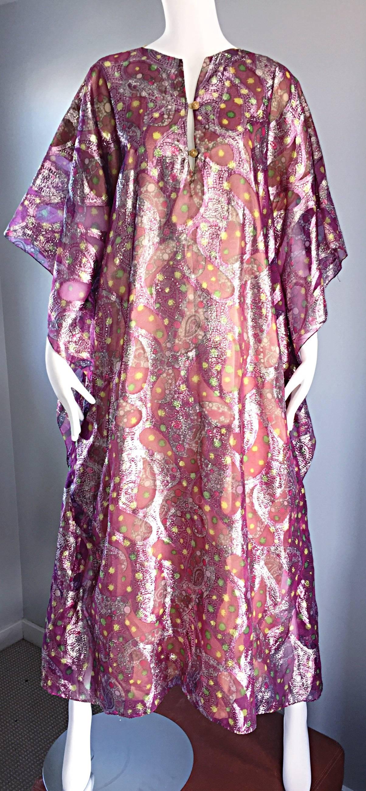 Georgie Keyloun Rare 1960s Vintage Chiffon Paisley Psychedelic 60s Caftan Dress 1