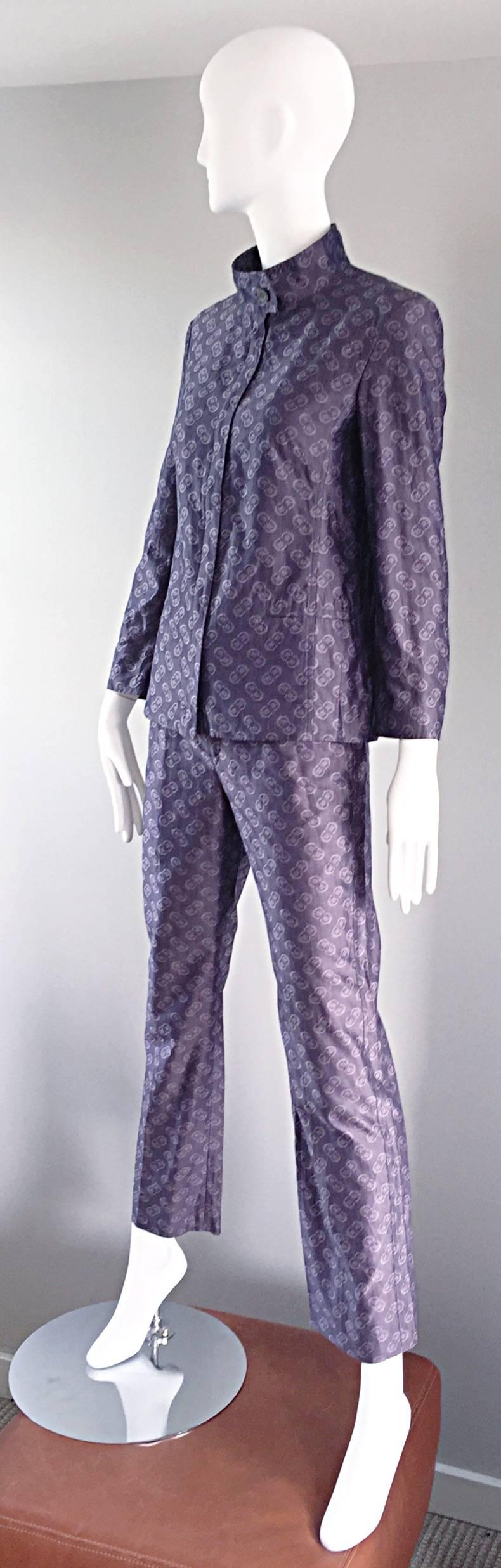 Vintage Nino Cerruti 1881 Indigo Sz 4 Blue Pajama Style 1990s 90s Logo Pant Suit For Sale 1
