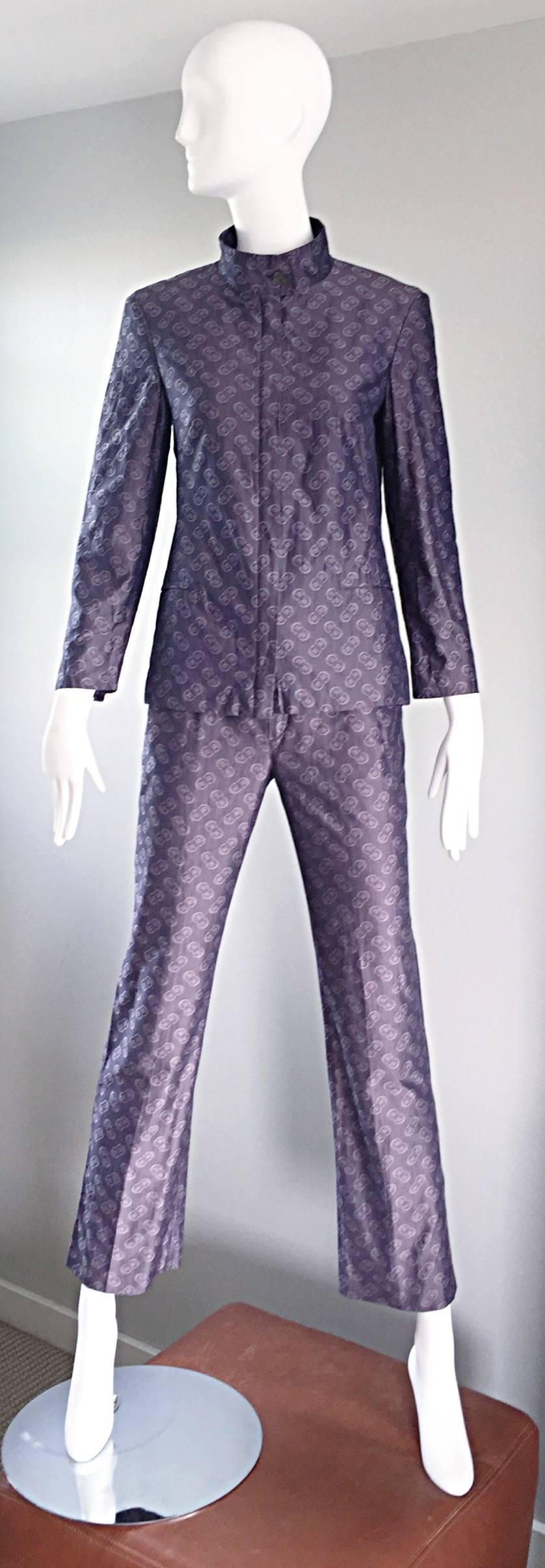 Vintage Nino Cerruti 1881 Indigo Gr. 4 Blauer Pajama-Hosenanzug im Vintage-Stil 1990er 90er Jahre mit Logo, Vintage im Angebot 5